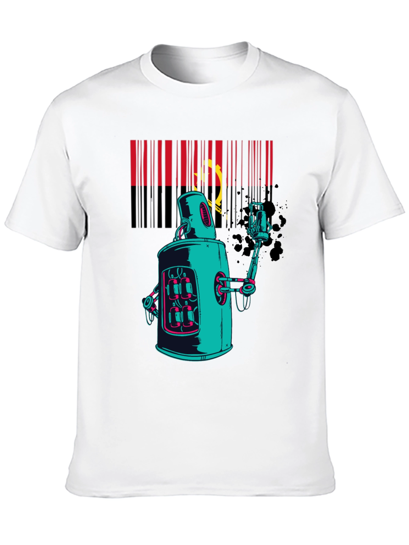 Robot Spray Paint Graphic T-Shirt - Black
