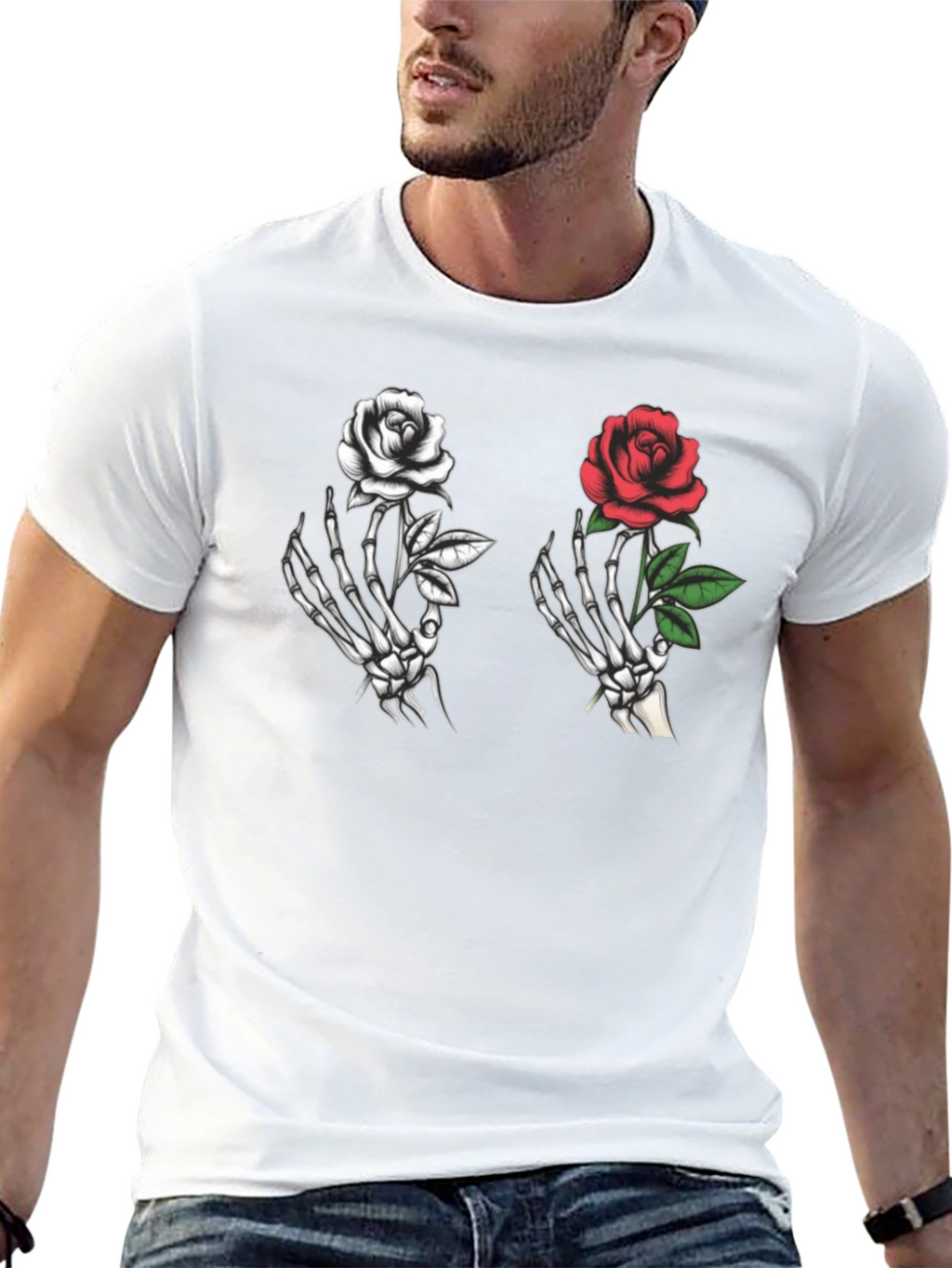 Skeleton Hand Rose Graphic T-Shirt