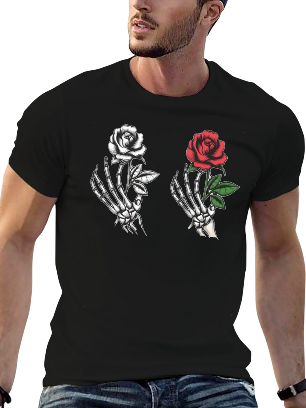Skeleton Hand Rose Graphic T-Shirt