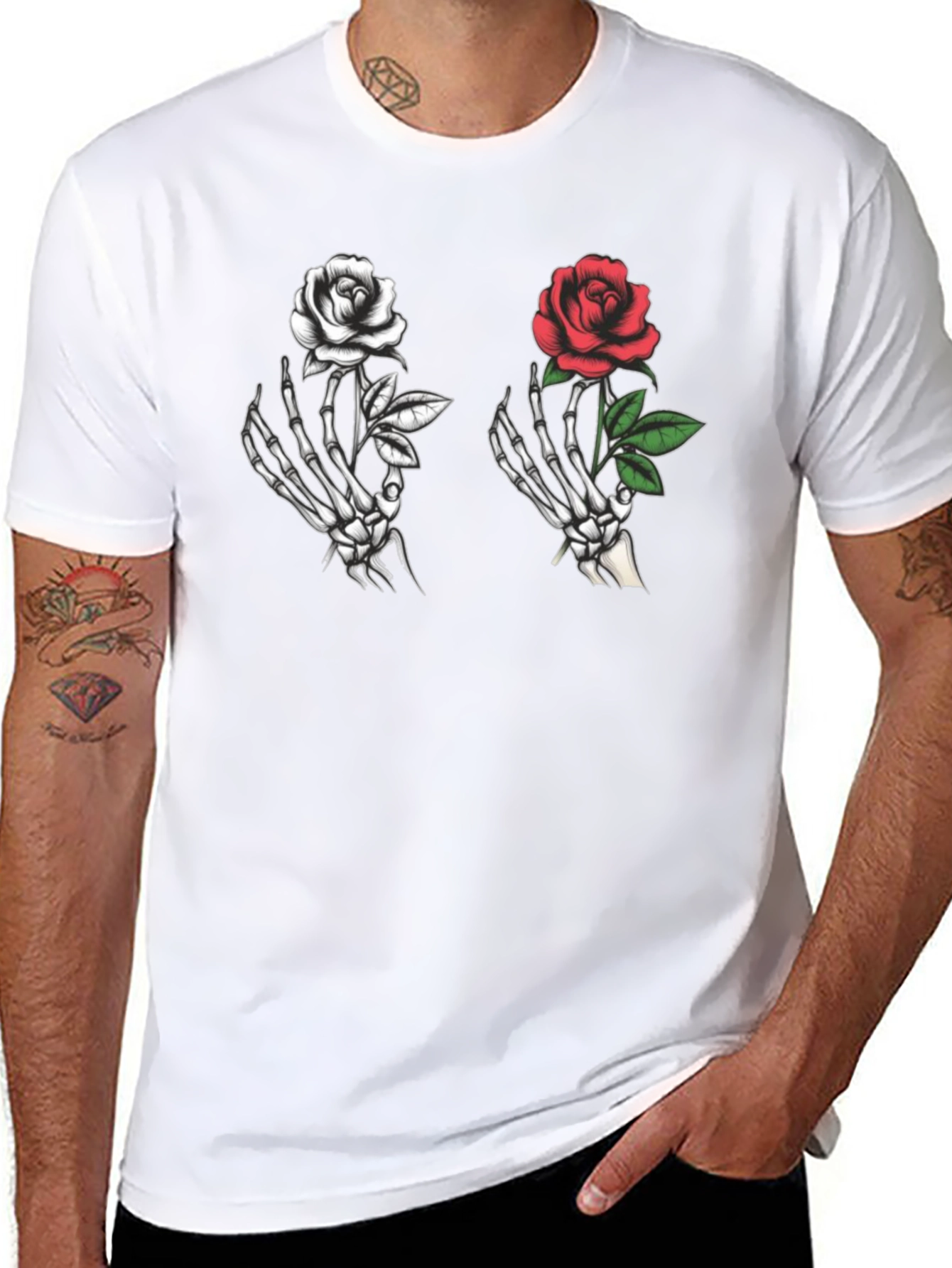 Skeleton Hand Rose Graphic T-Shirt