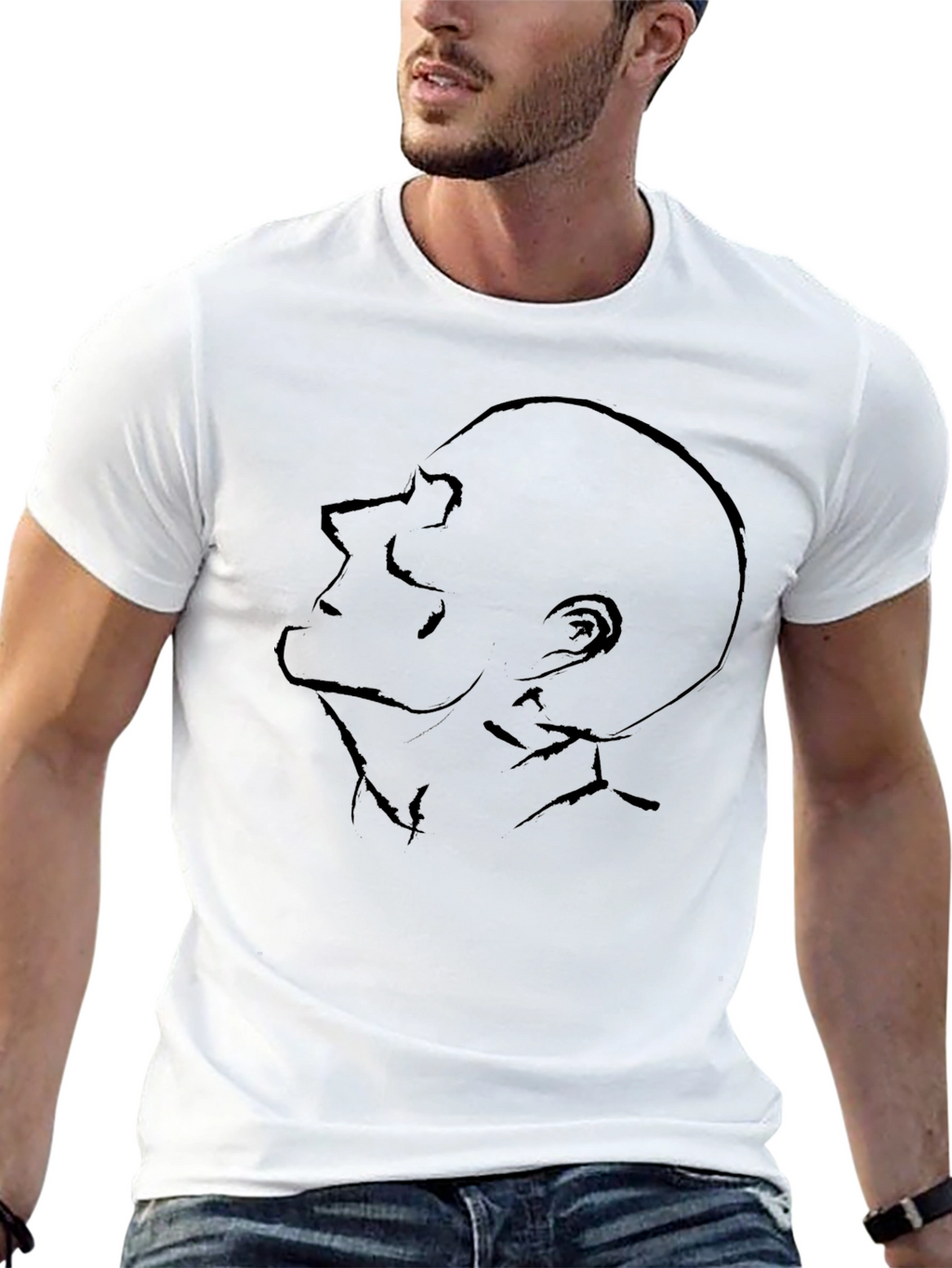 Abstract Face Graphic Tee - Modern Black T-Shirt