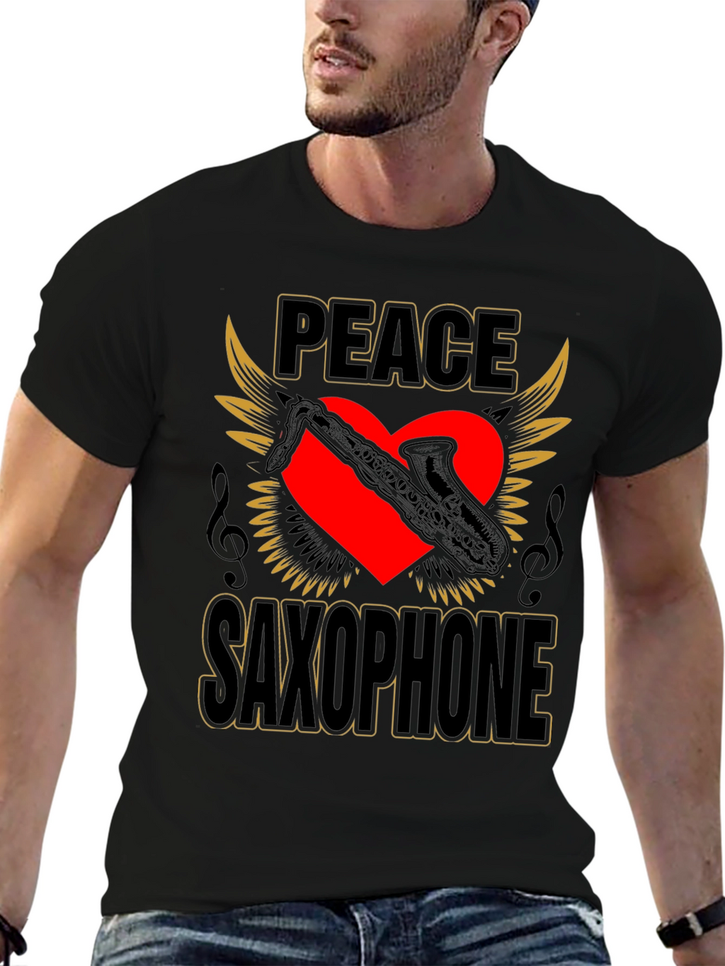 Peace Saxophone Graphic T-Shirt Musician Tee