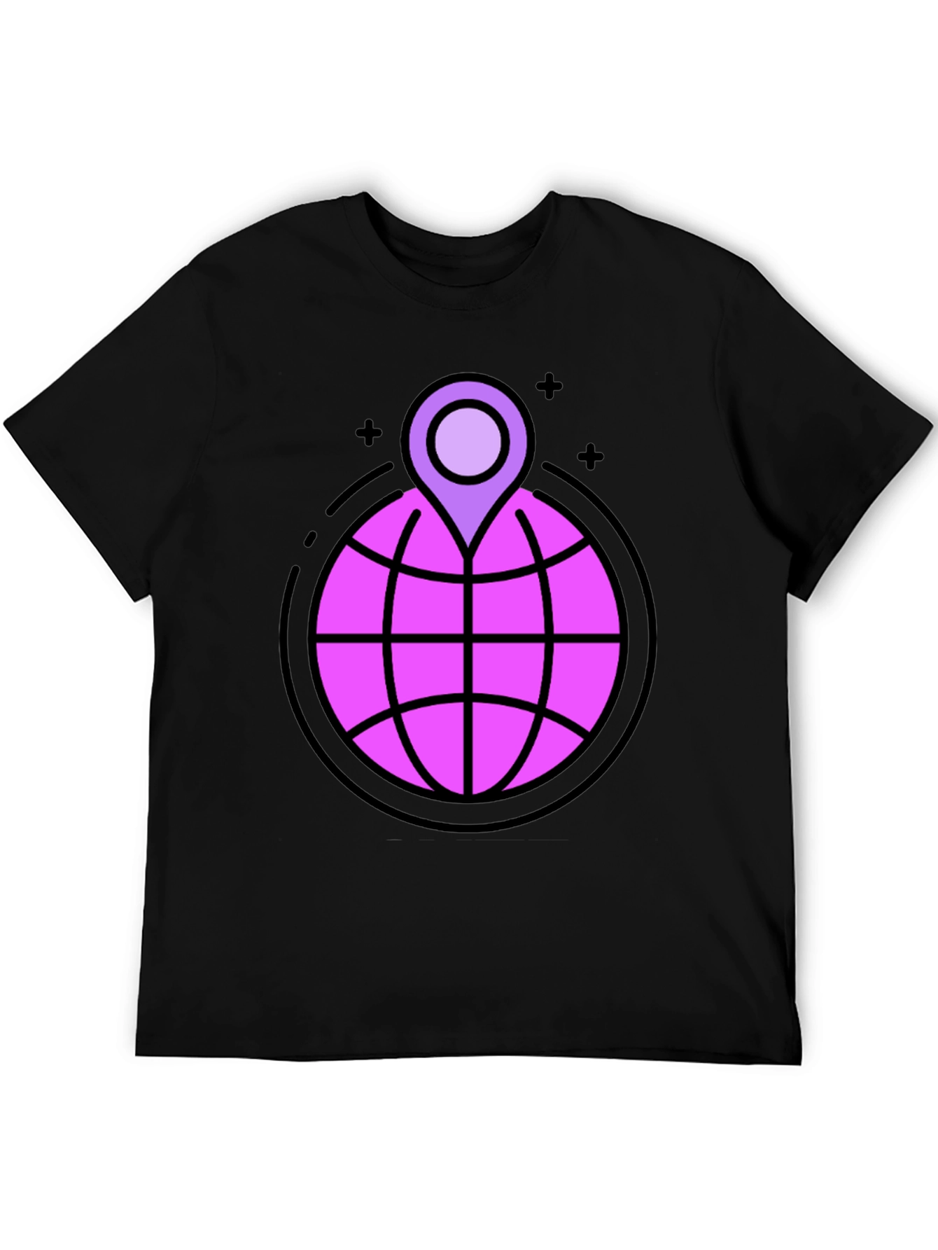 Globe & Location Pin Graphic Black T-Shirt