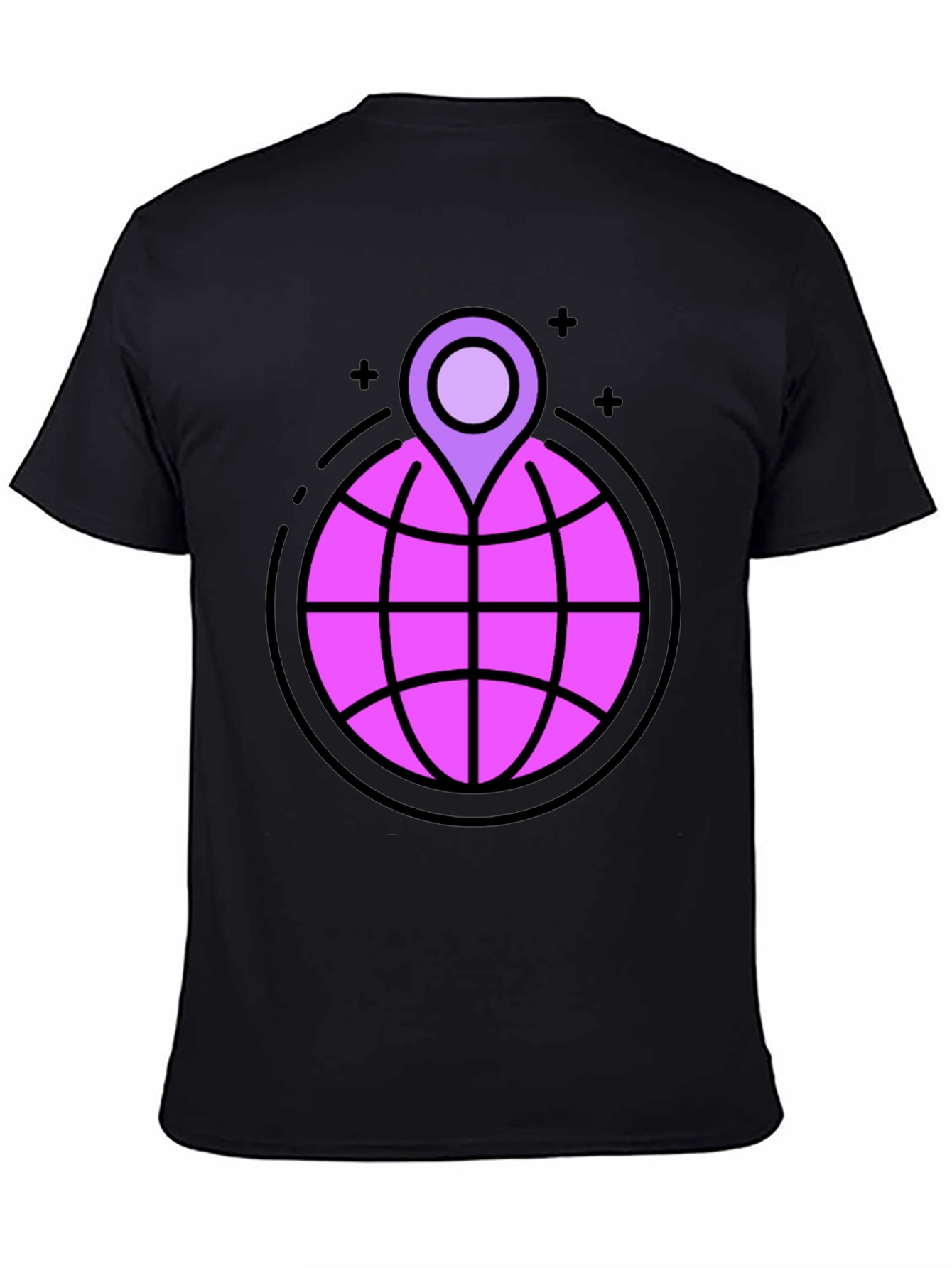 Globe & Location Pin Graphic Black T-Shirt