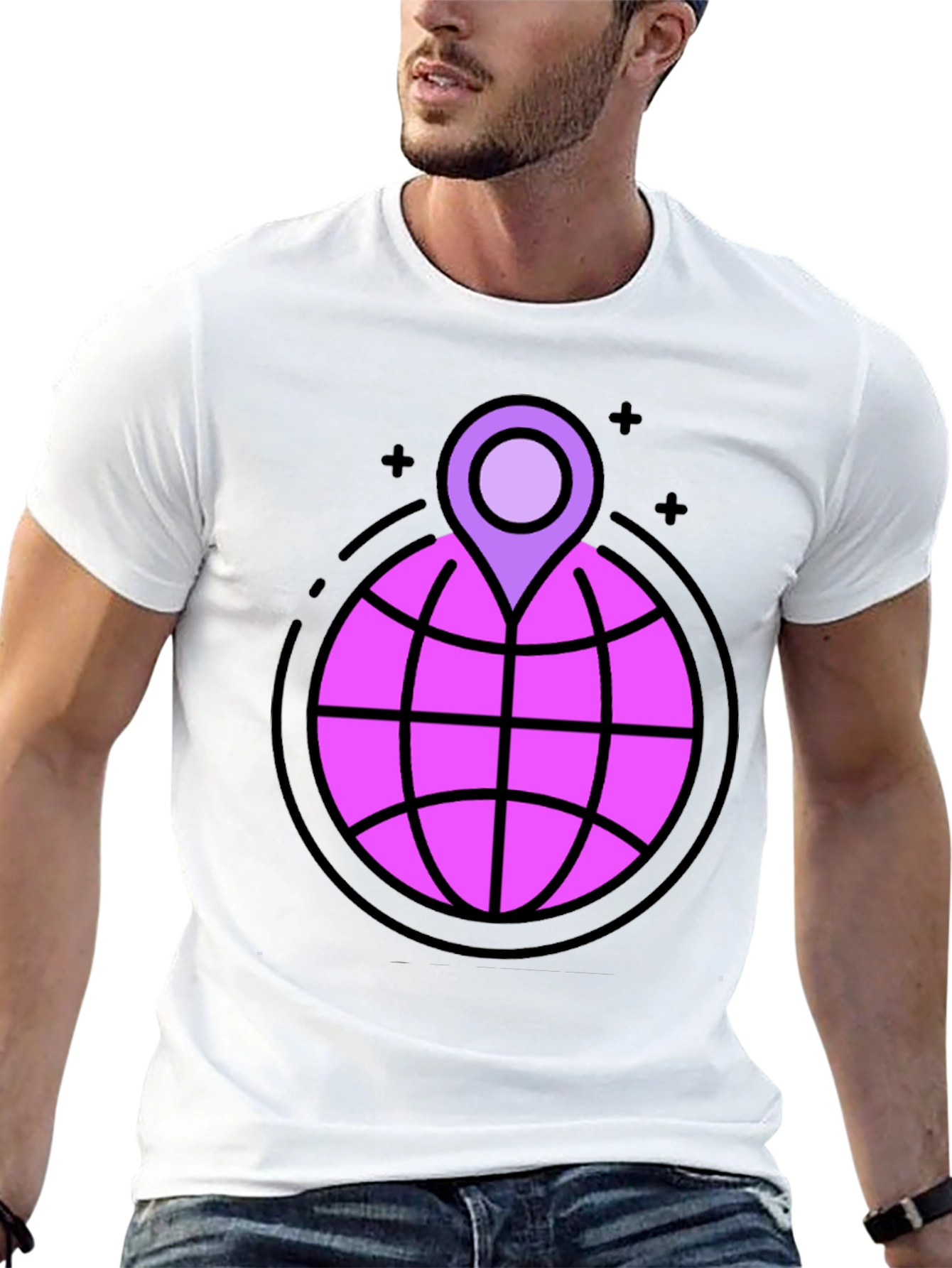 Globe & Location Pin Graphic Black T-Shirt