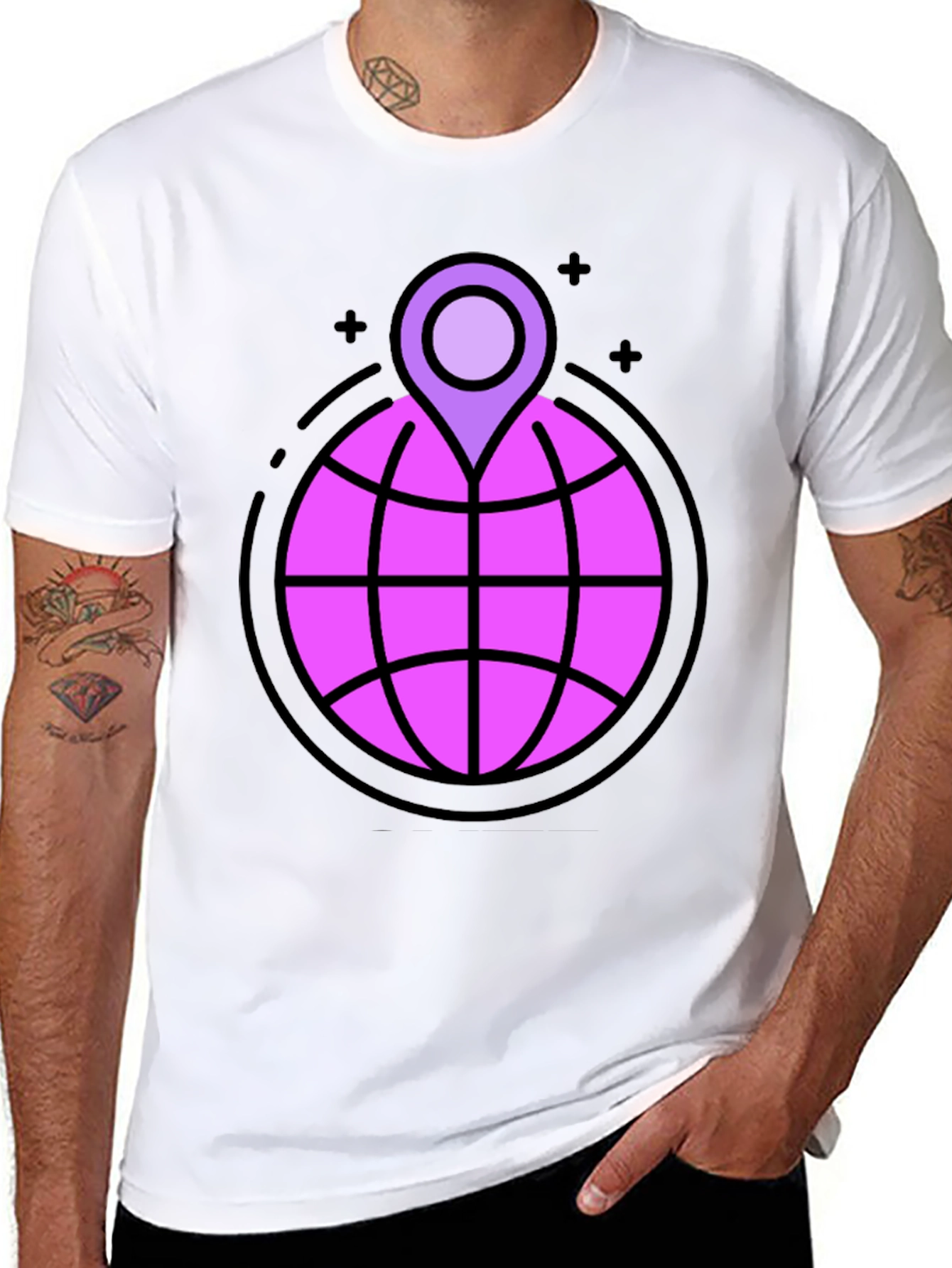 Globe & Location Pin Graphic Black T-Shirt