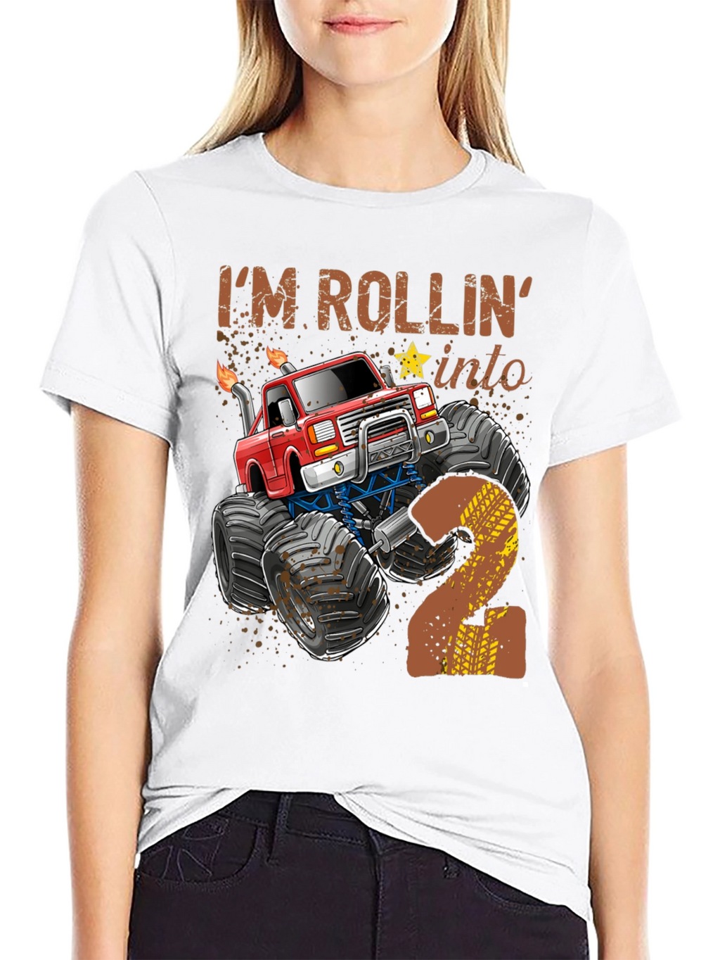 Rollin into 2 Birthday Monster Truck T-Shirt