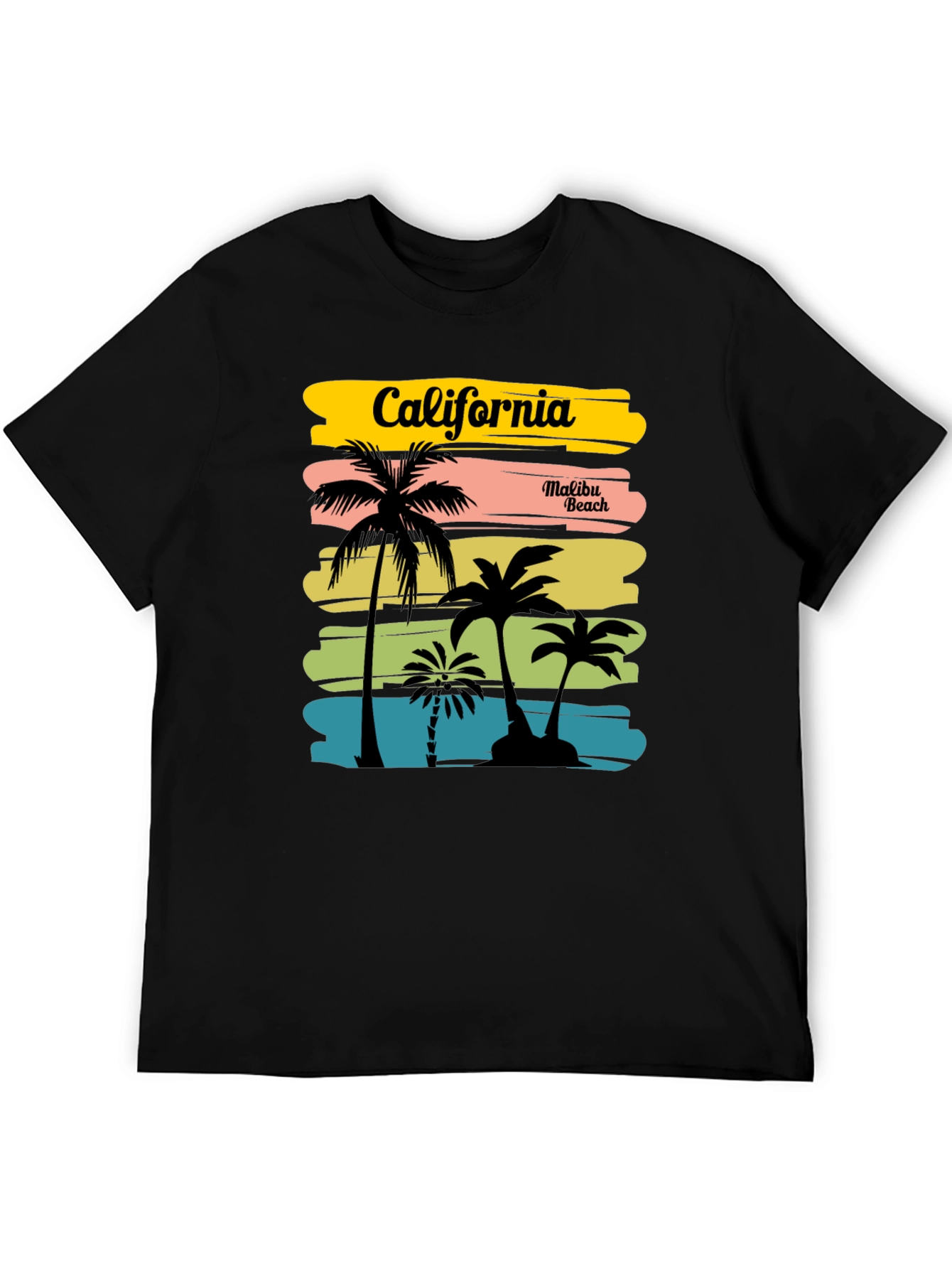 California Malibu Beach Graphic T-Shirt - Black