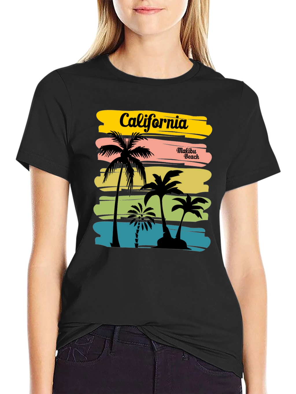 California Malibu Beach Graphic T-Shirt - Black