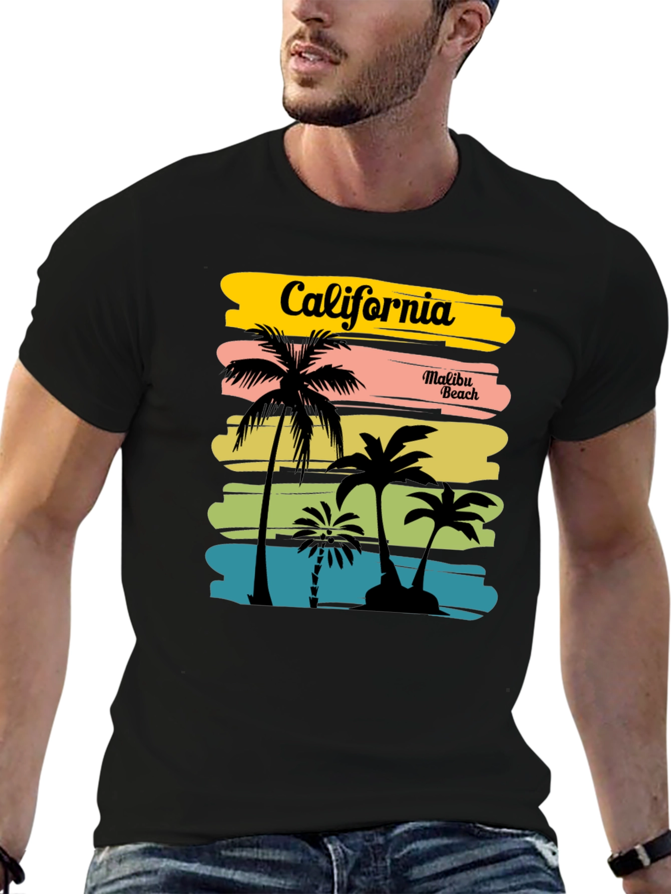 California Malibu Beach Graphic T-Shirt - Black