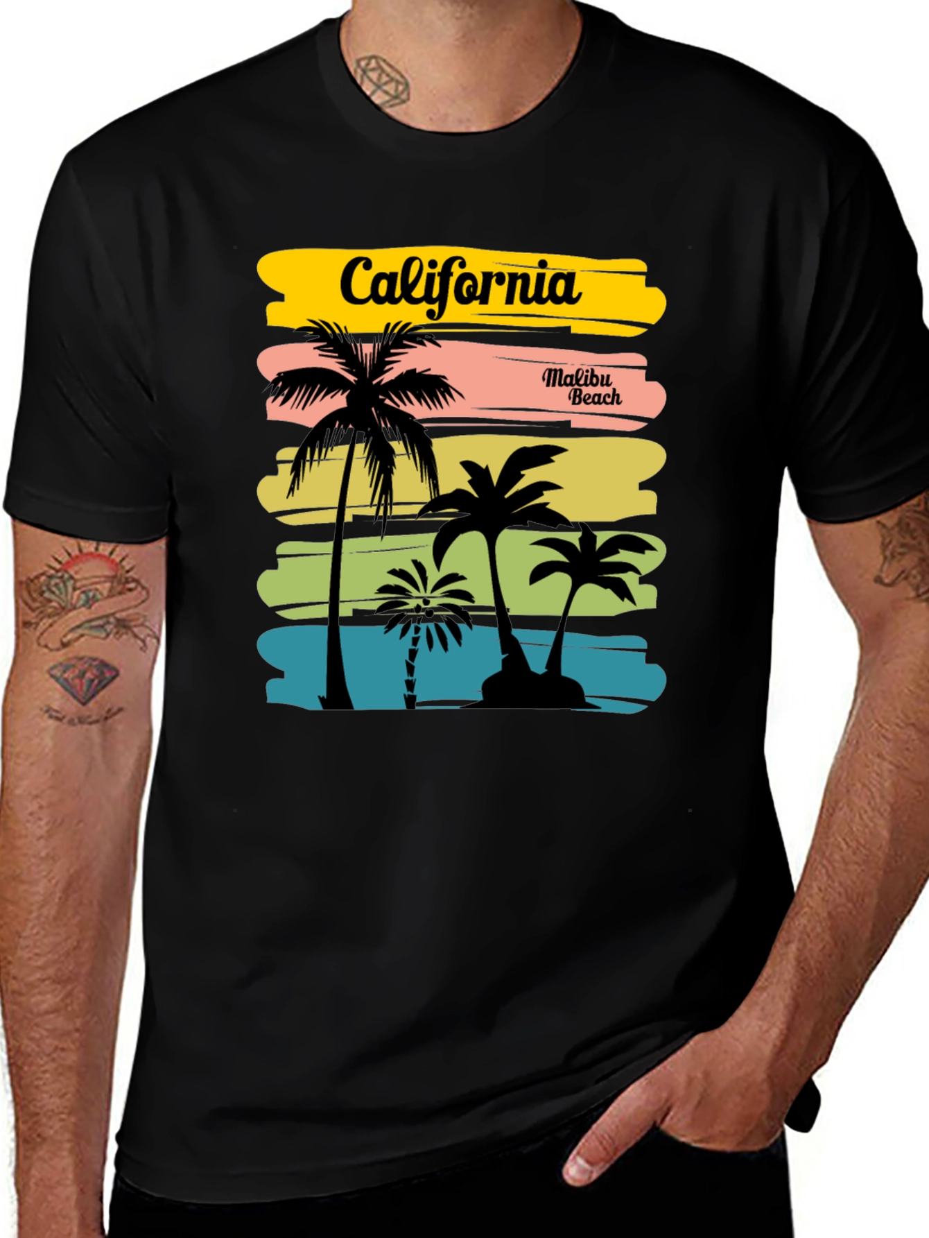 California Malibu Beach Graphic T-Shirt - Black