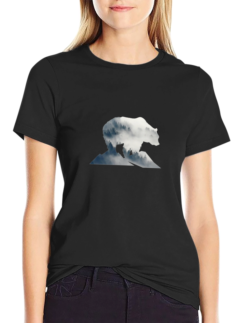 Bear Silhouette Graphic Black T-Shirt