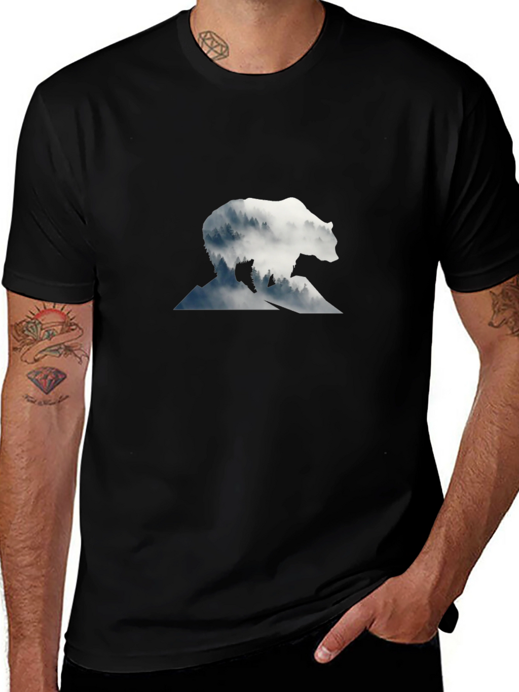 Bear Silhouette Graphic Black T-Shirt