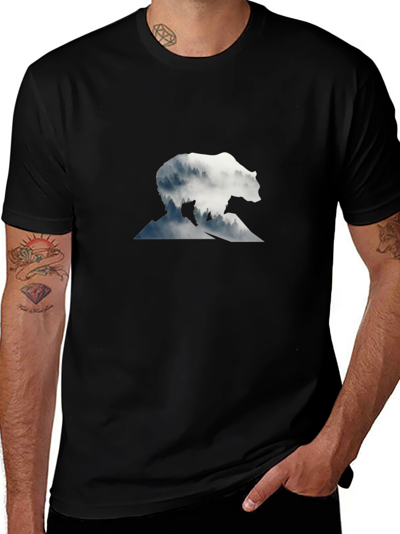 Bear Silhouette Graphic Black T-Shirt