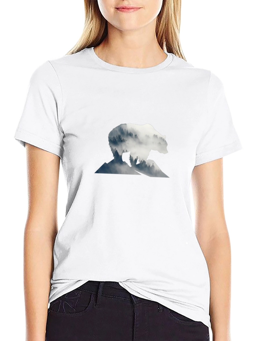 Bear Silhouette Graphic Black T-Shirt