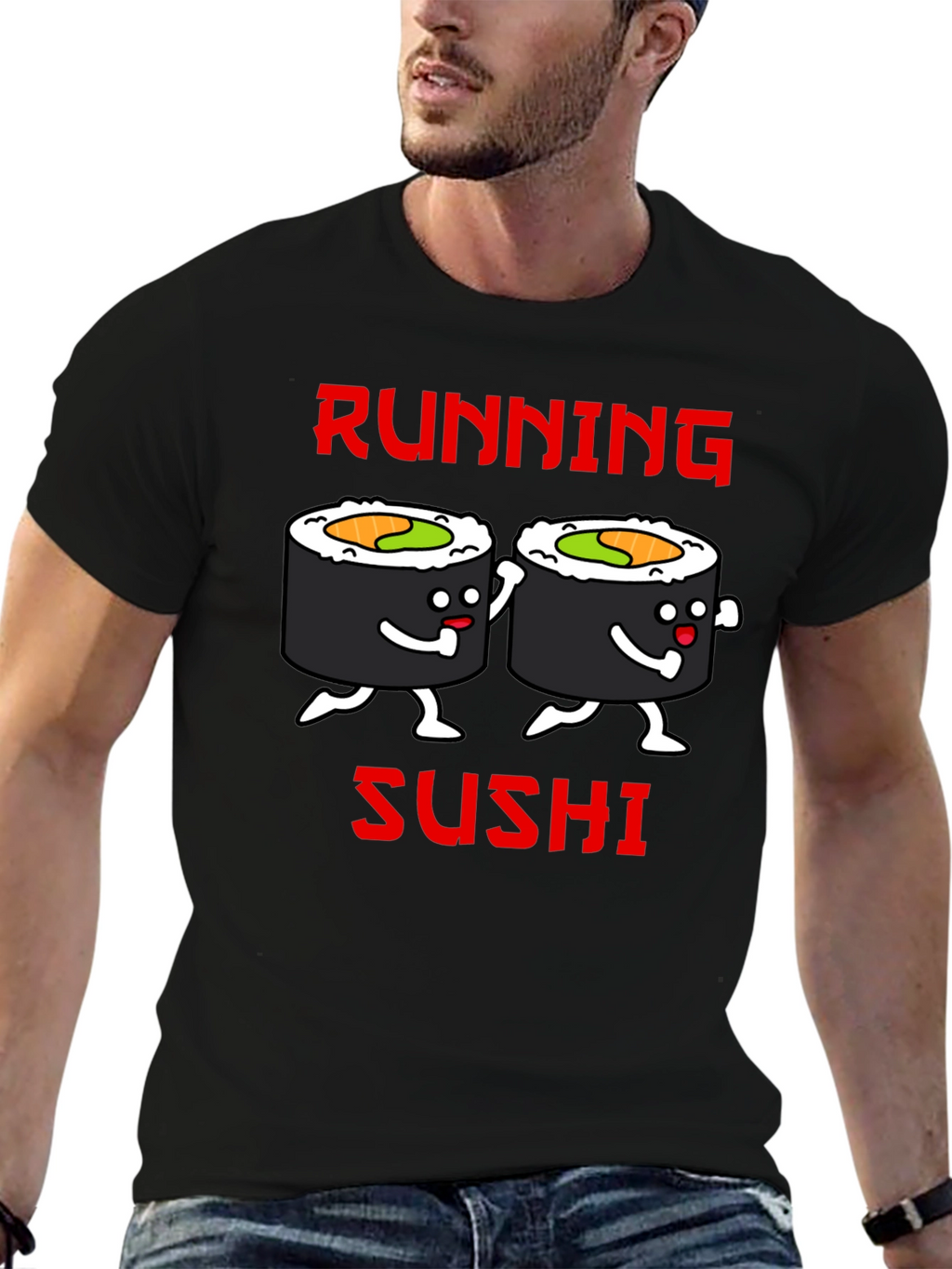 Running Sushi Graphic T-Shirt - Black