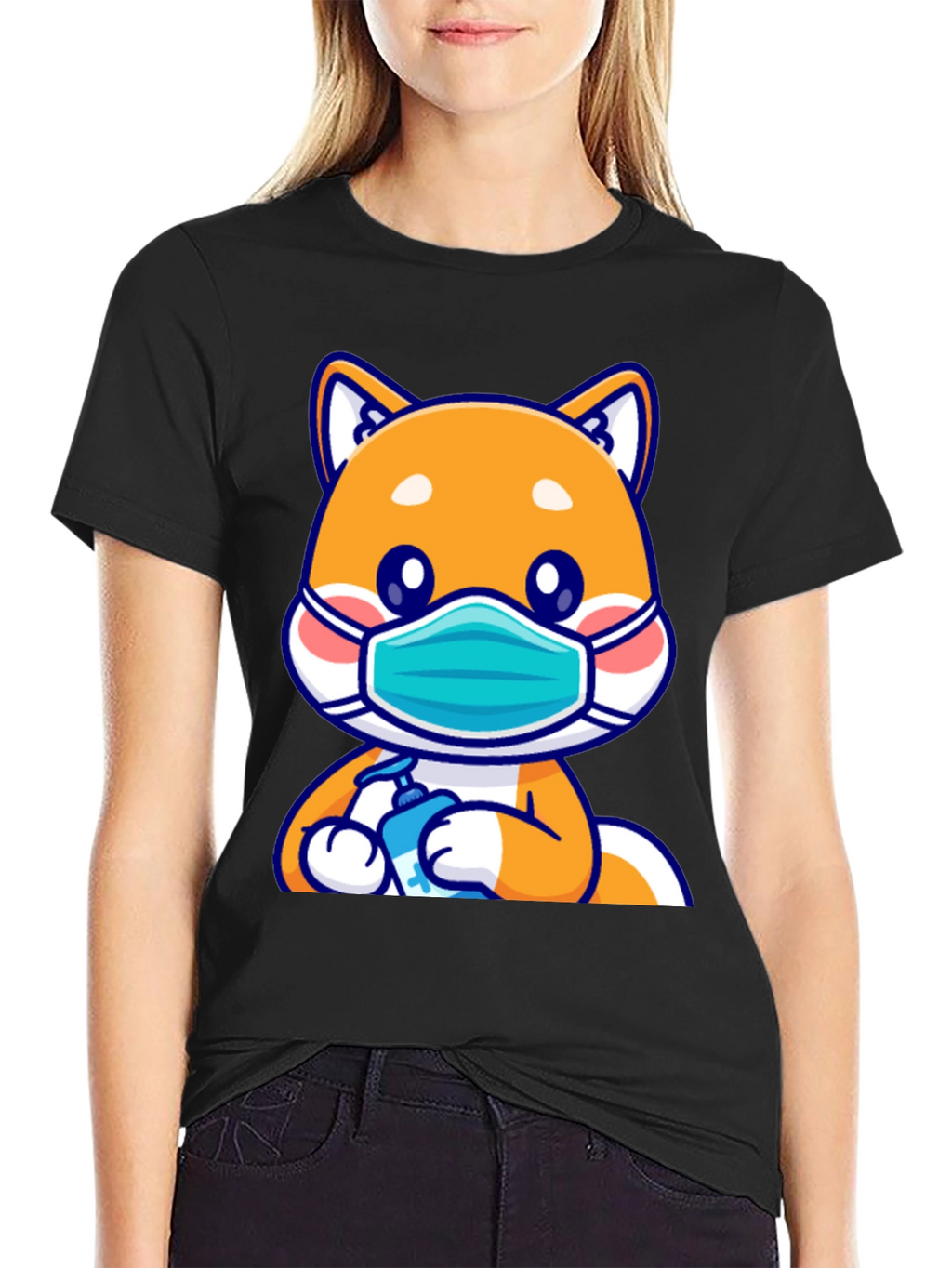 Shiba Inu Wearing Mask & Sanitizing T-Shirt