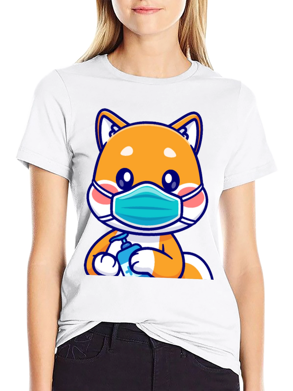 Shiba Inu Wearing Mask & Sanitizing T-Shirt