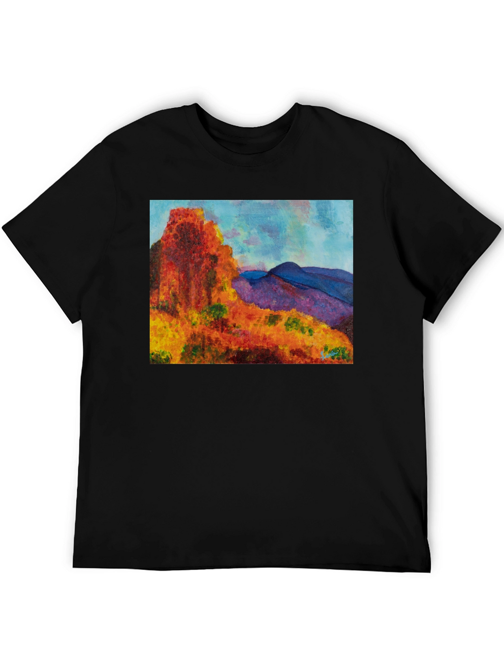 Scenic Mountain Print Black T-Shirt
