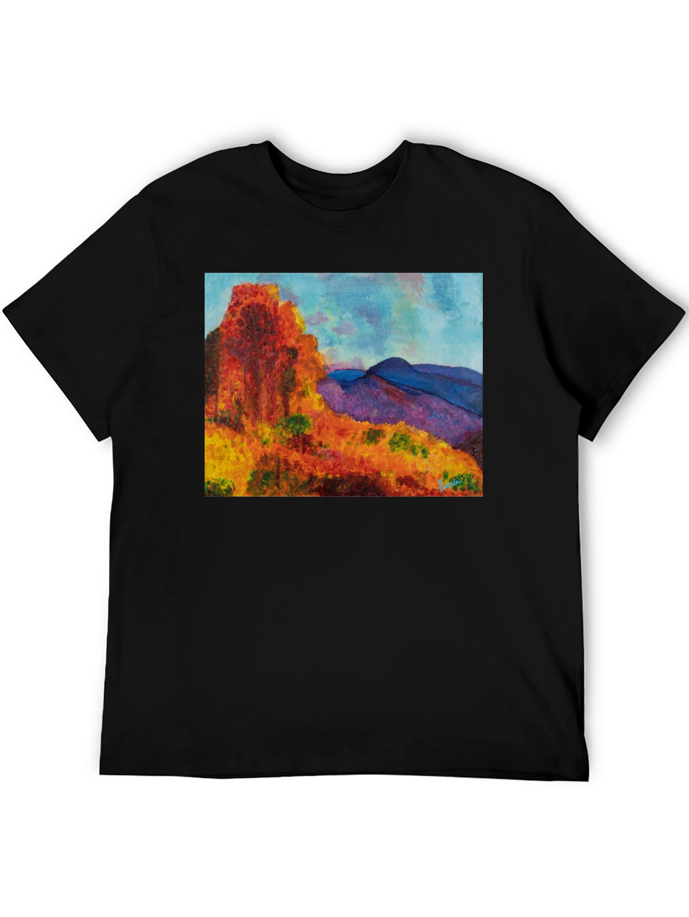 Scenic Mountain Print Black T-Shirt