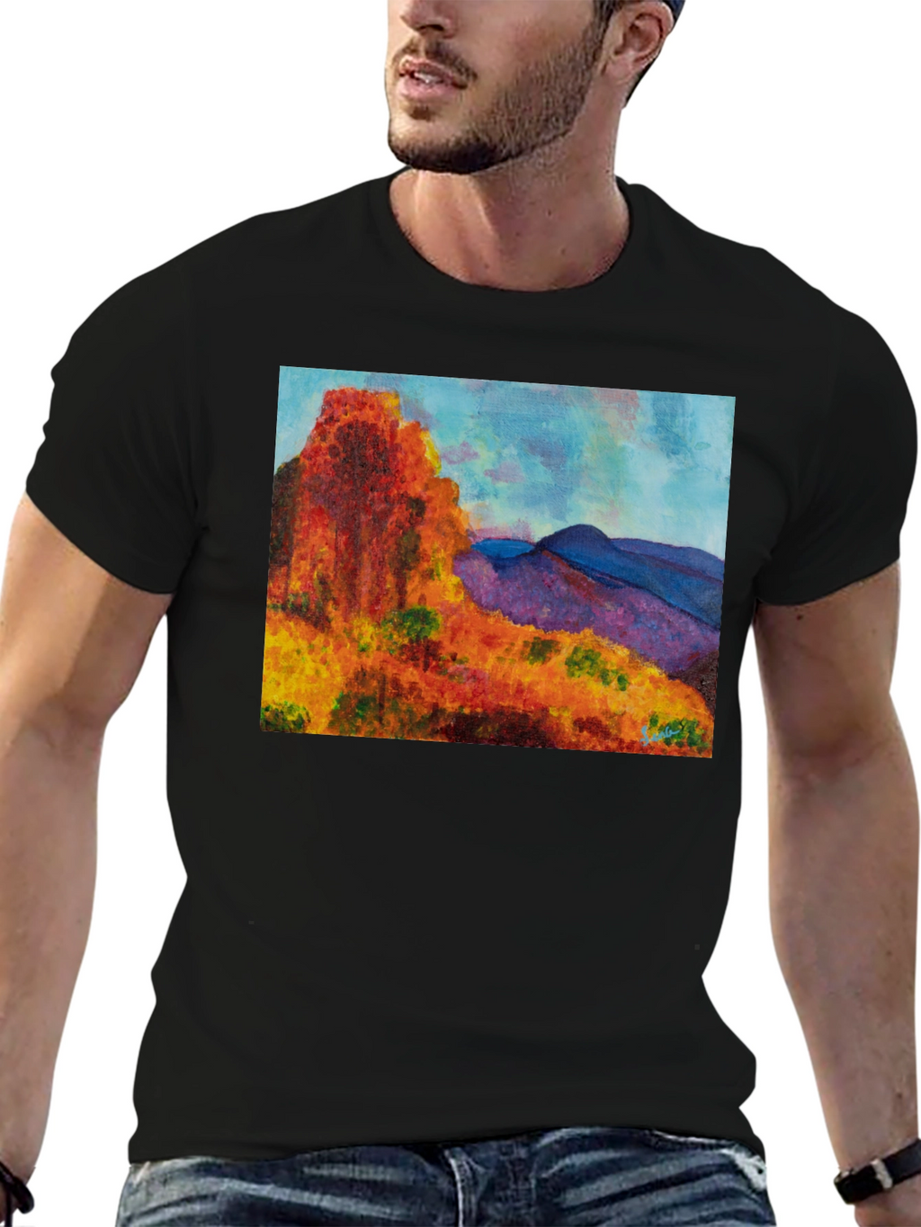 Scenic Mountain Print Black T-Shirt