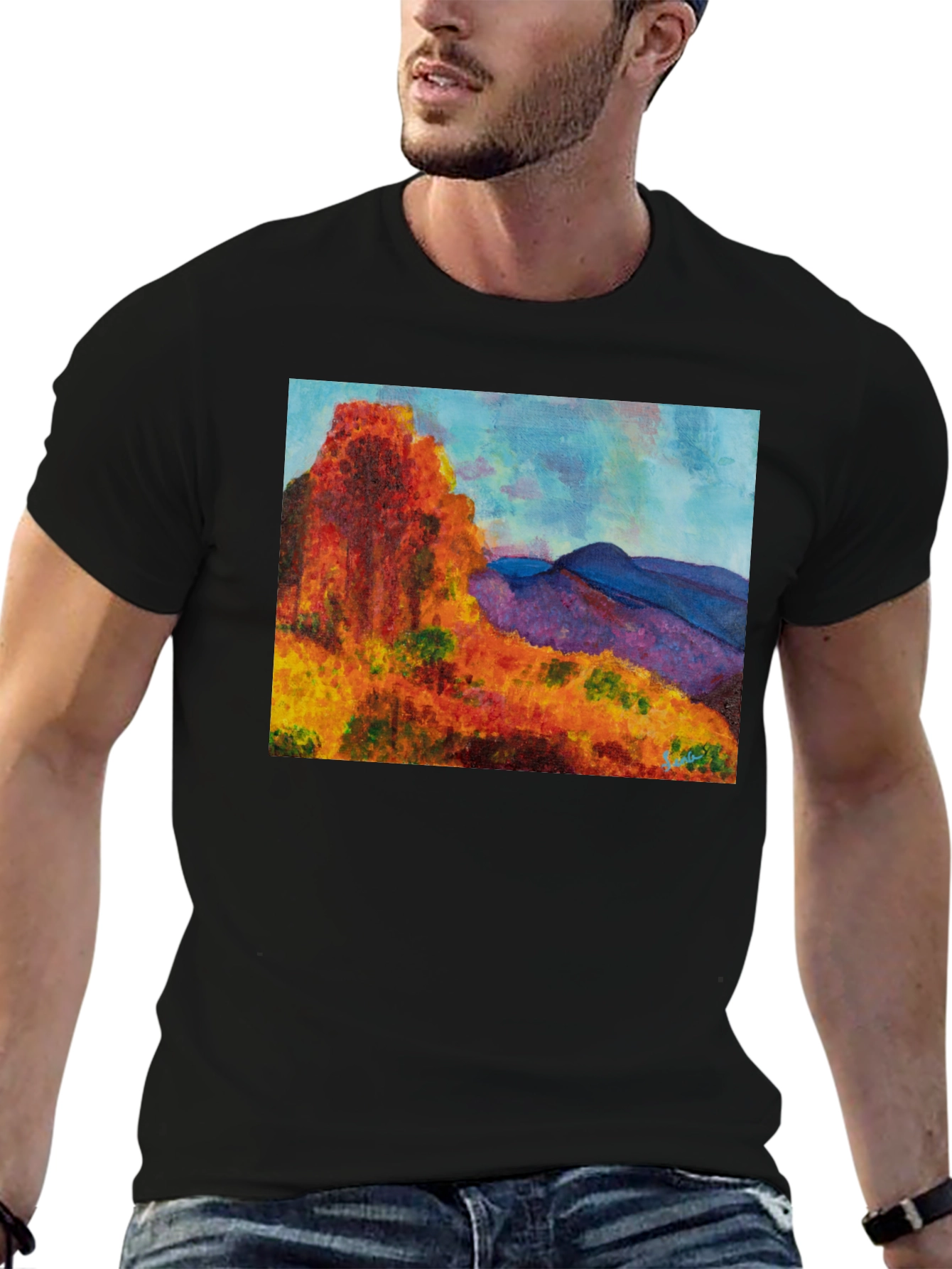 Scenic Mountain Print Black T-Shirt