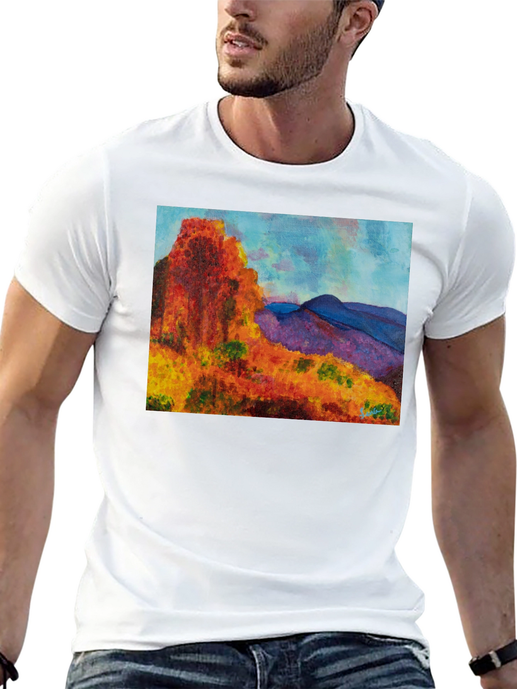 Scenic Mountain Print Black T-Shirt