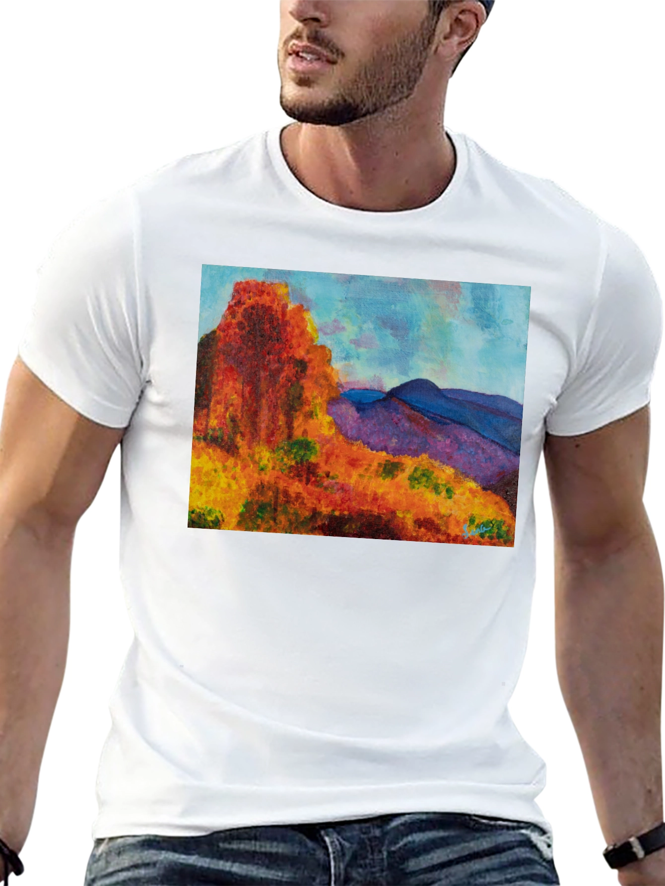 Scenic Mountain Print Black T-Shirt