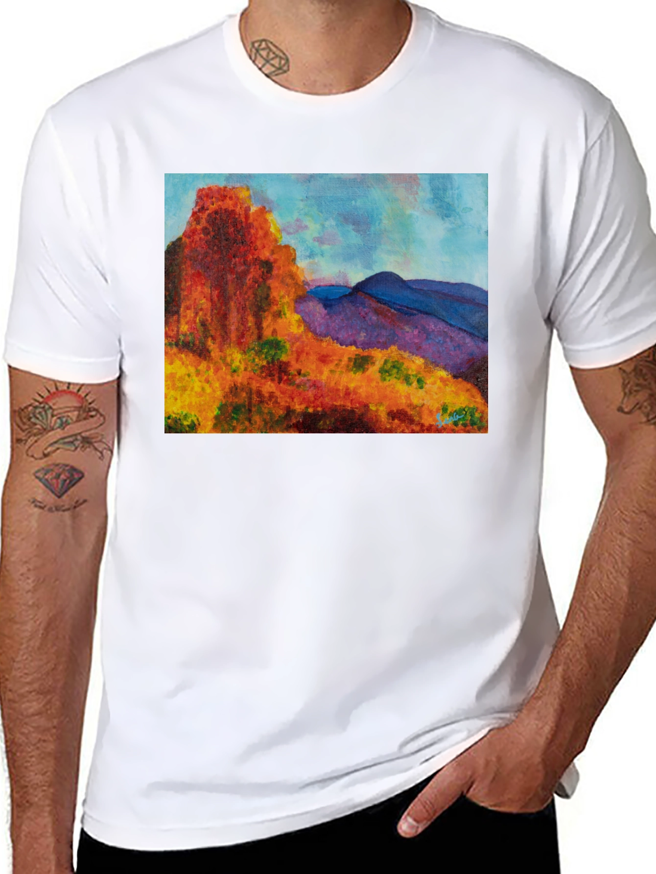 Scenic Mountain Print Black T-Shirt