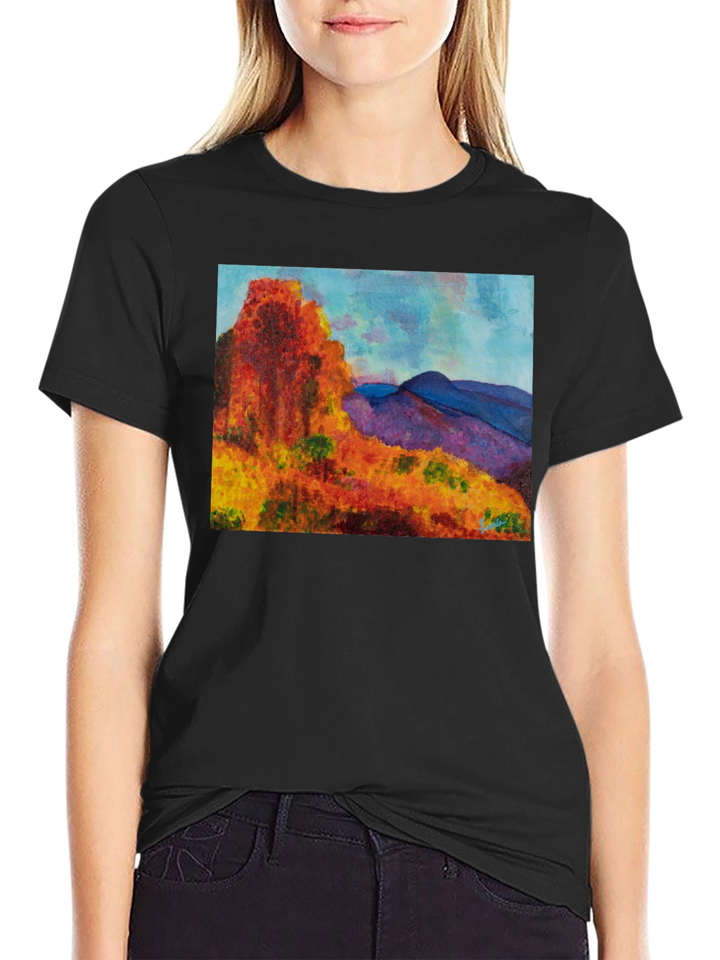 Scenic Mountain Print Black T-Shirt