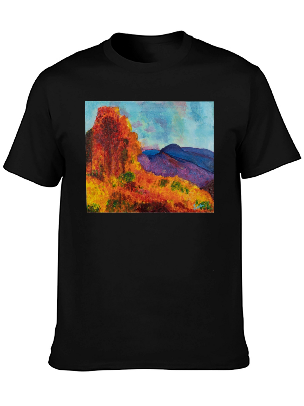 Scenic Mountain Print Black T-Shirt