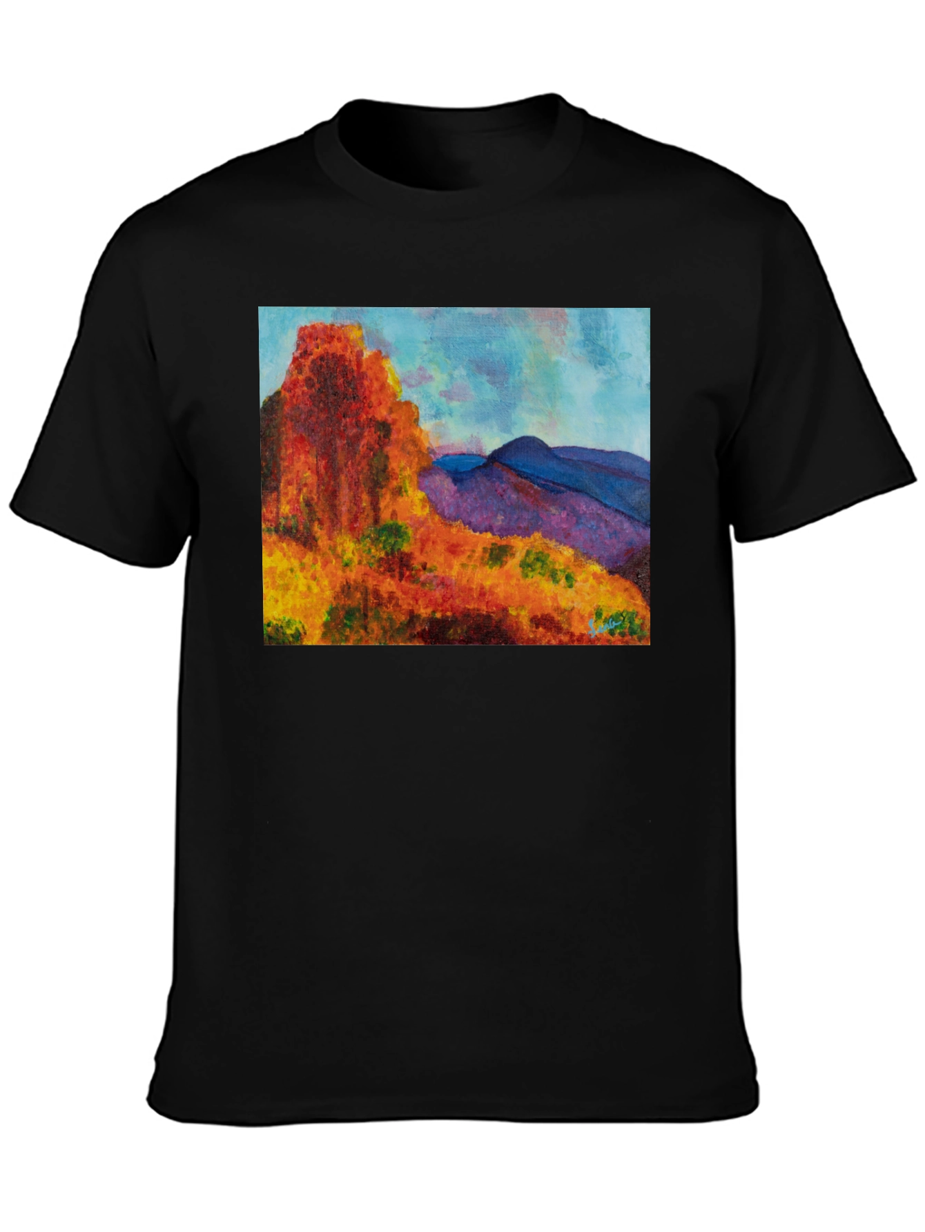 Scenic Mountain Print Black T-Shirt
