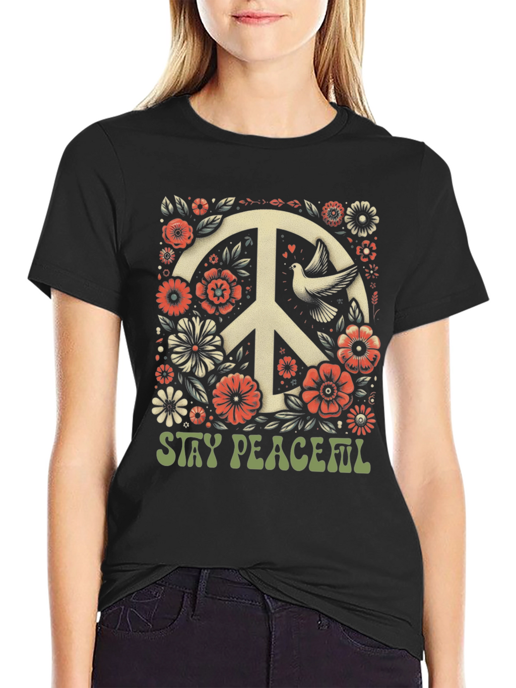 Stay Peaceful Dove Peace Sign T-Shirt