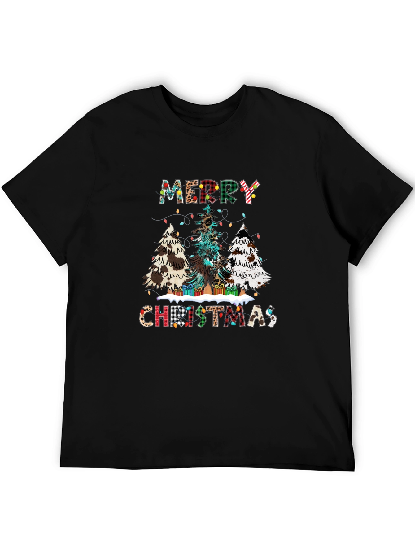 Festive Merry Christmas Tree Plaid Graphic Tee