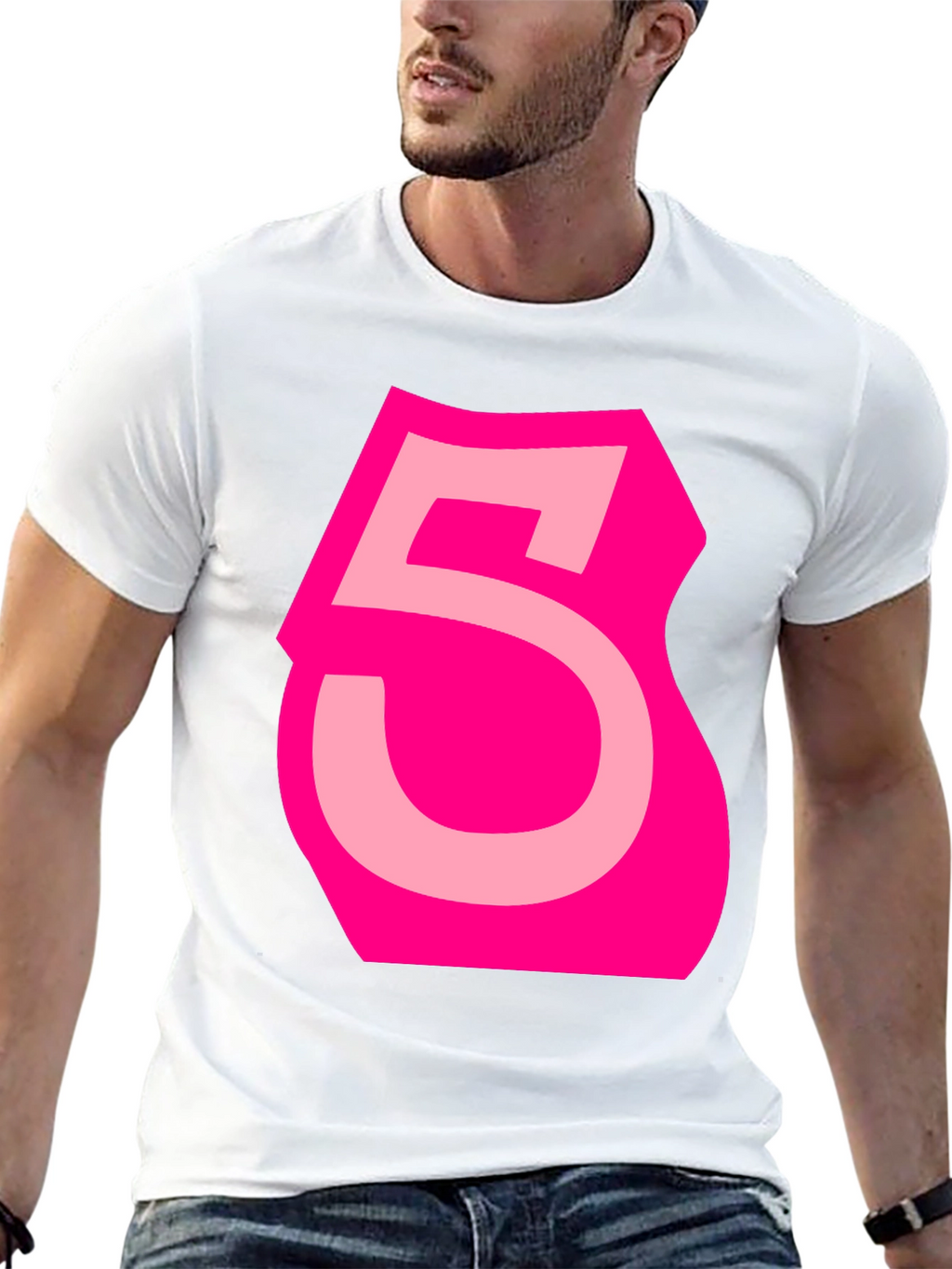 Bold Pink Number 5 Graphic Tee