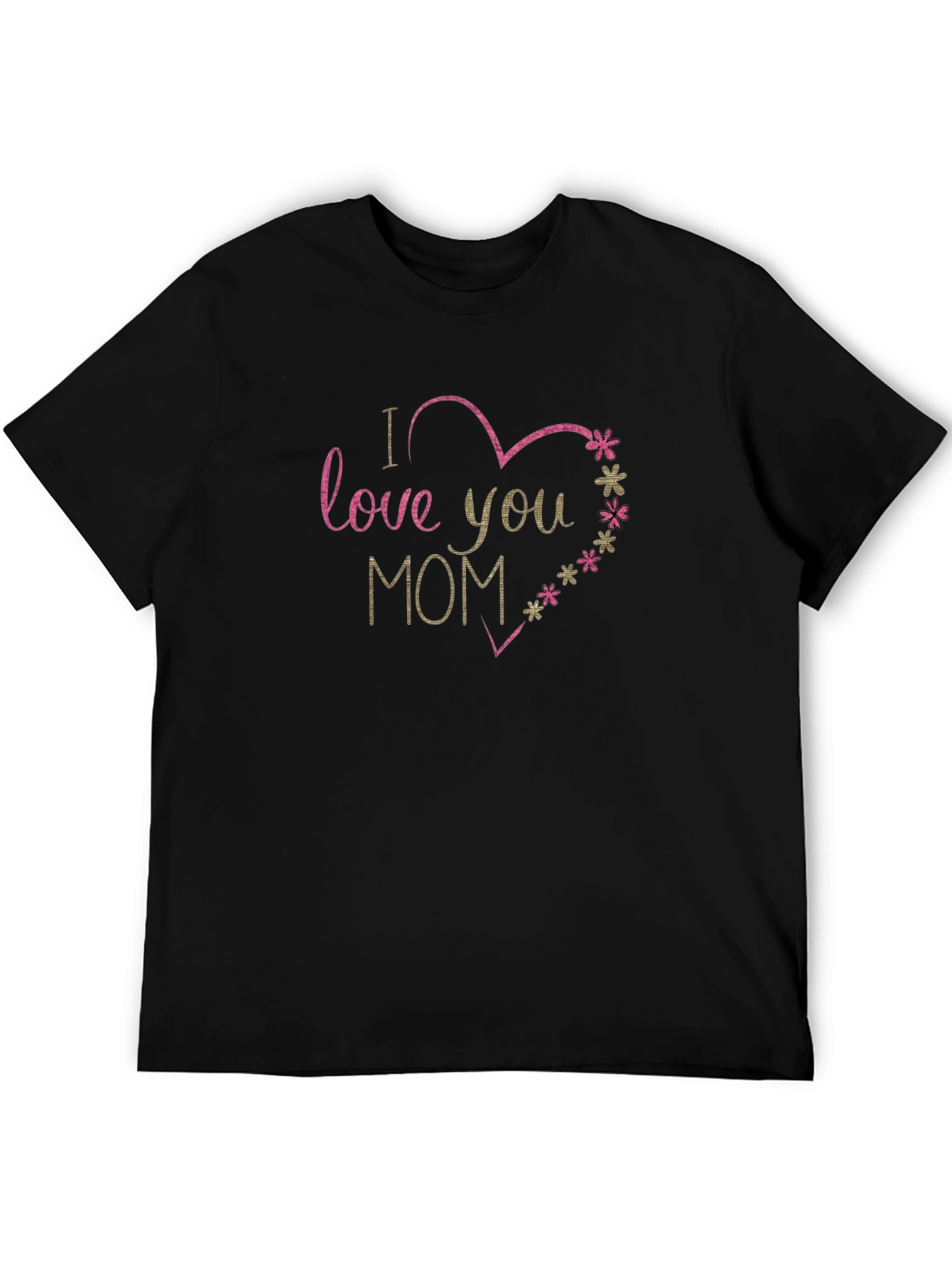 I Love You Mom Heart Graphic Black T-Shirt