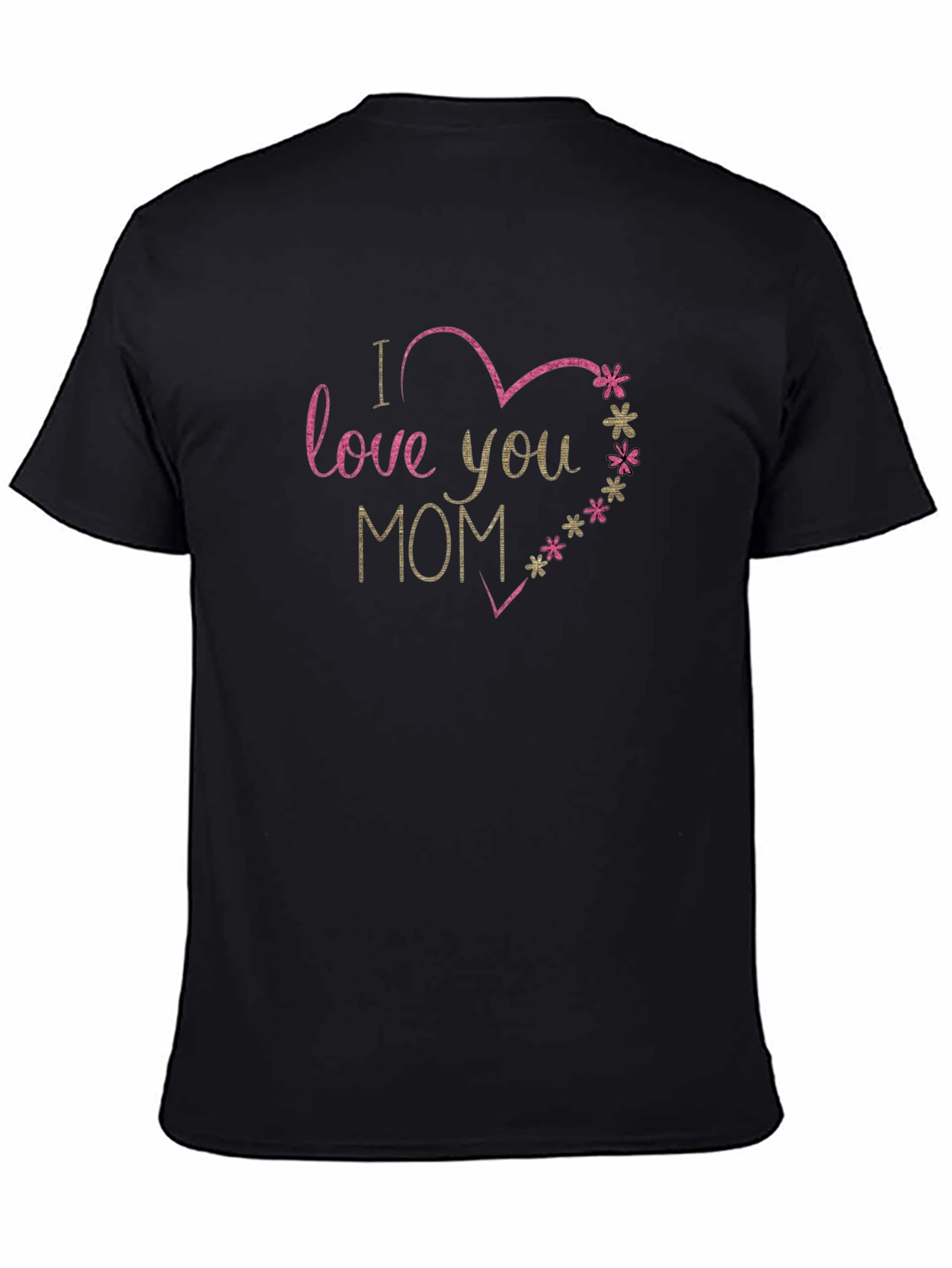 I Love You Mom Heart Graphic Black T-Shirt