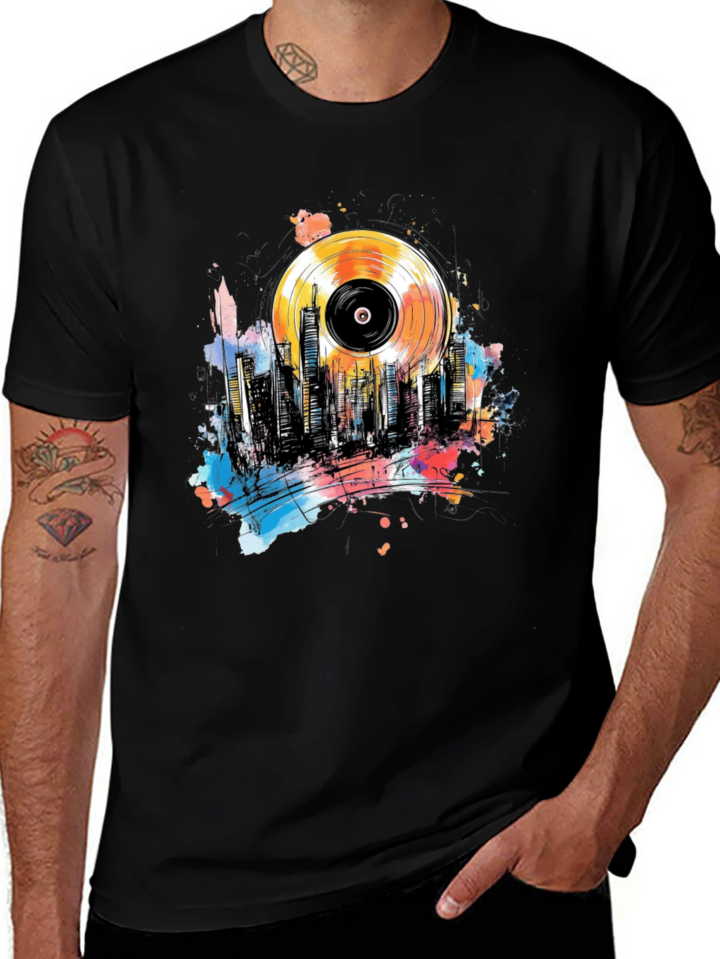 Vinyl Record Cityscape Graphic Tee