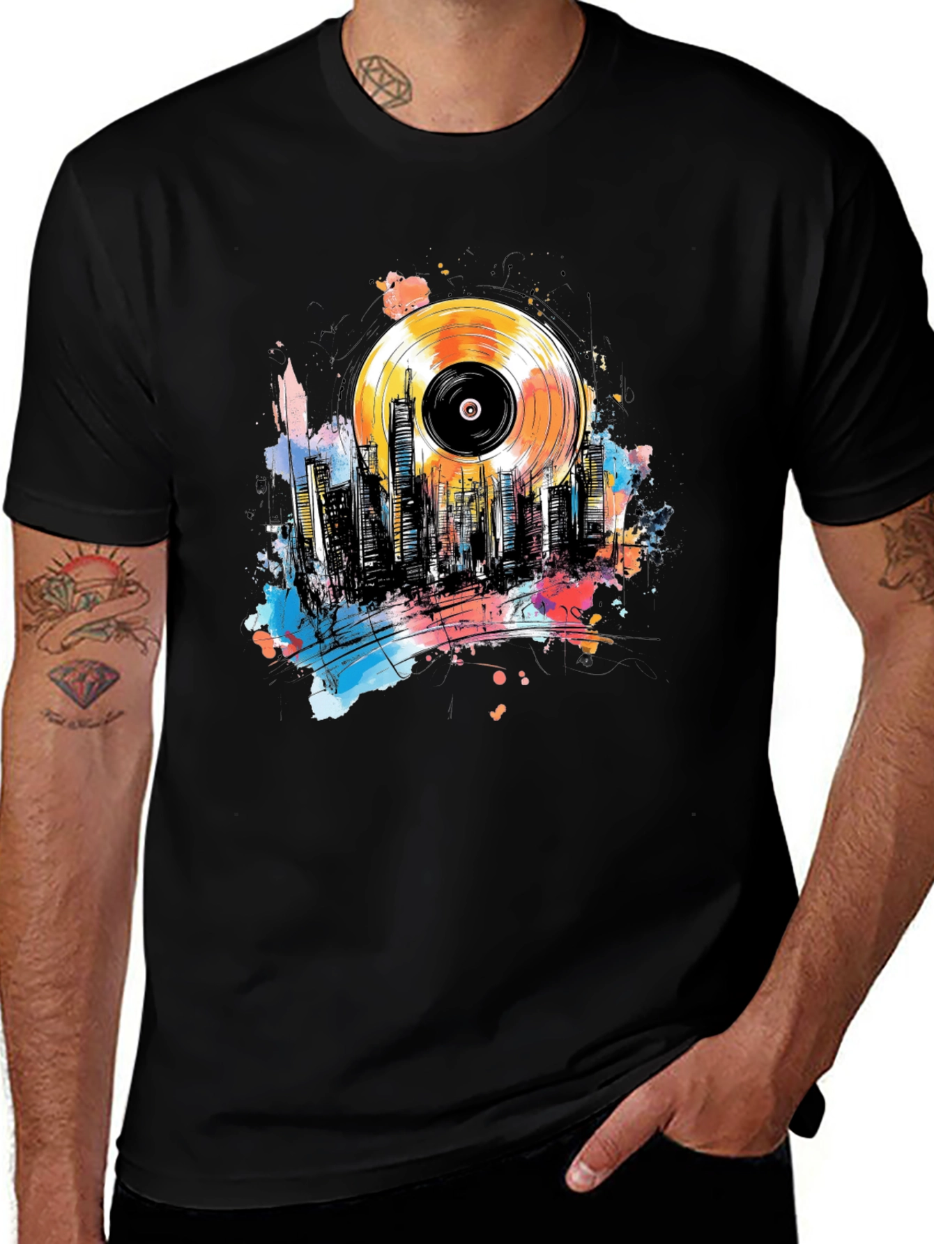 Vinyl Record Cityscape Graphic Tee