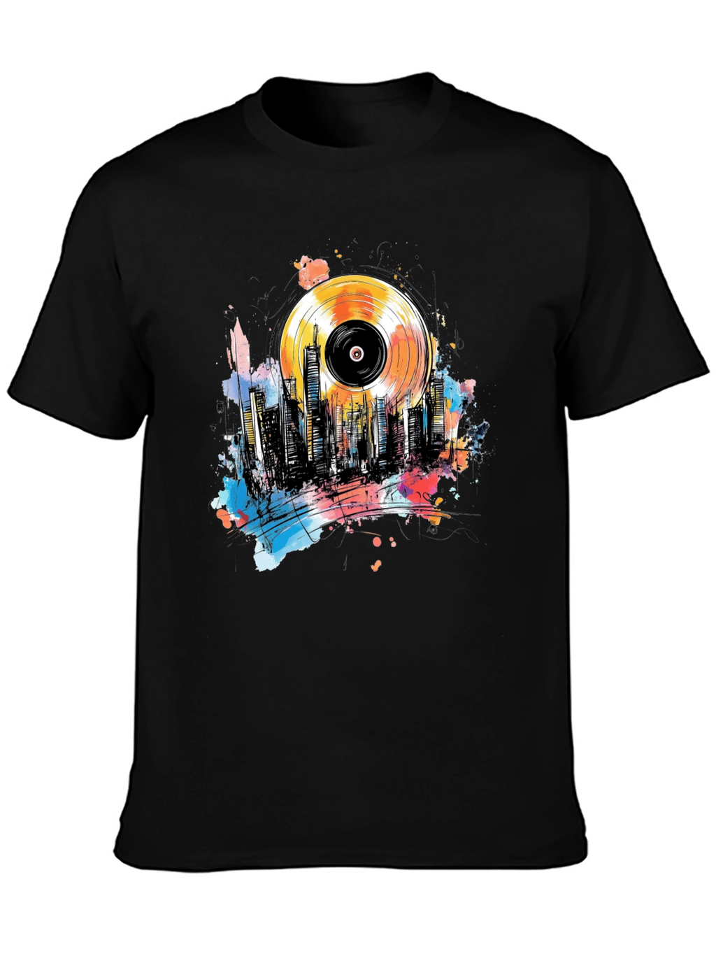 Vinyl Record Cityscape Graphic Tee