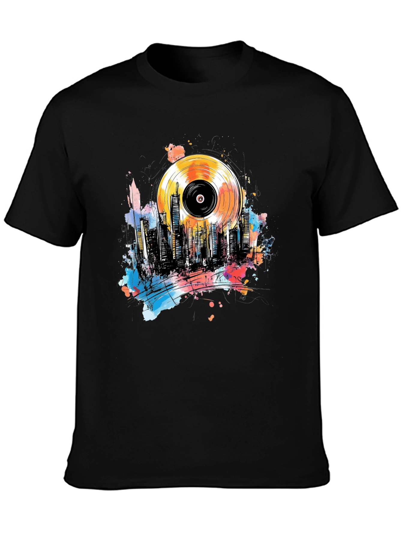 Vinyl Record Cityscape Graphic Tee
