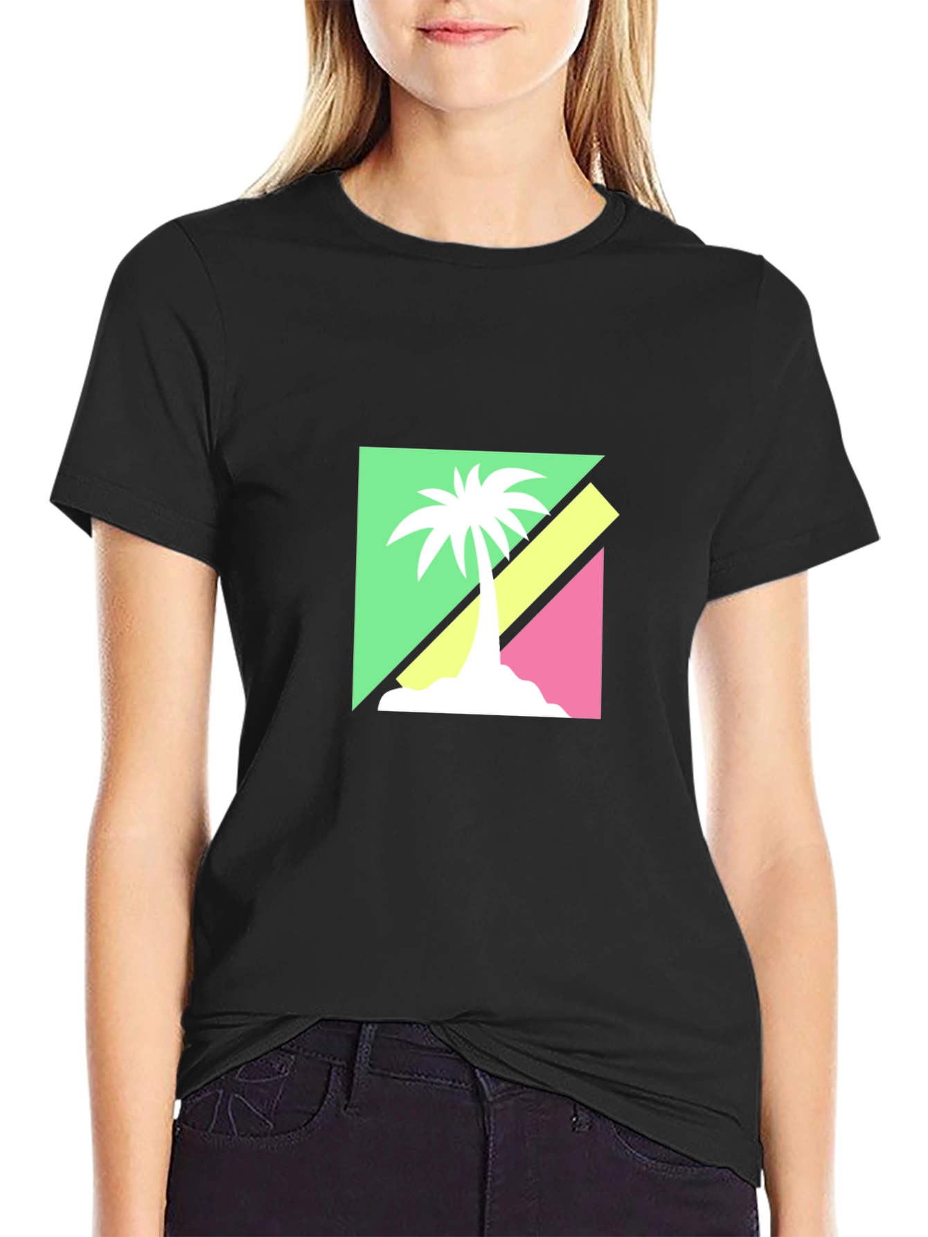 Retro Palm Tree Graphic Tee - Black