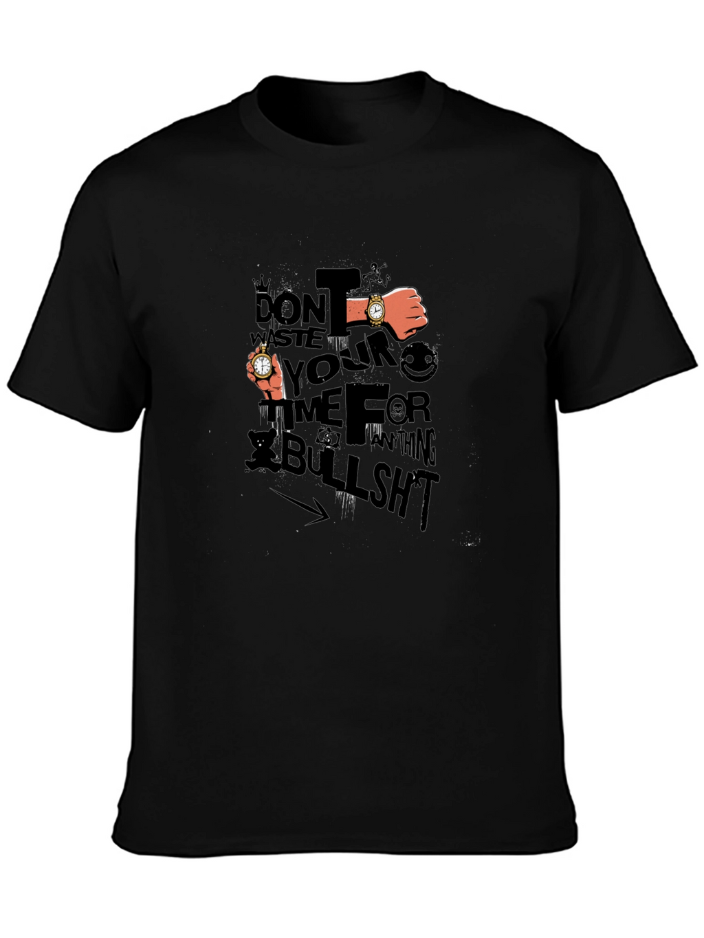 Mens Black Graphic Tee: Dont Waste Your Time