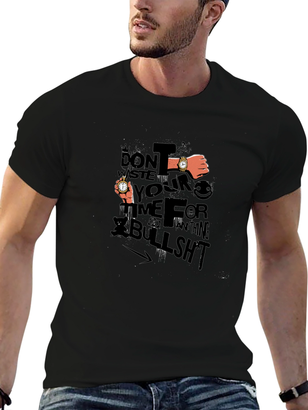 Mens Black Graphic Tee: Dont Waste Your Time