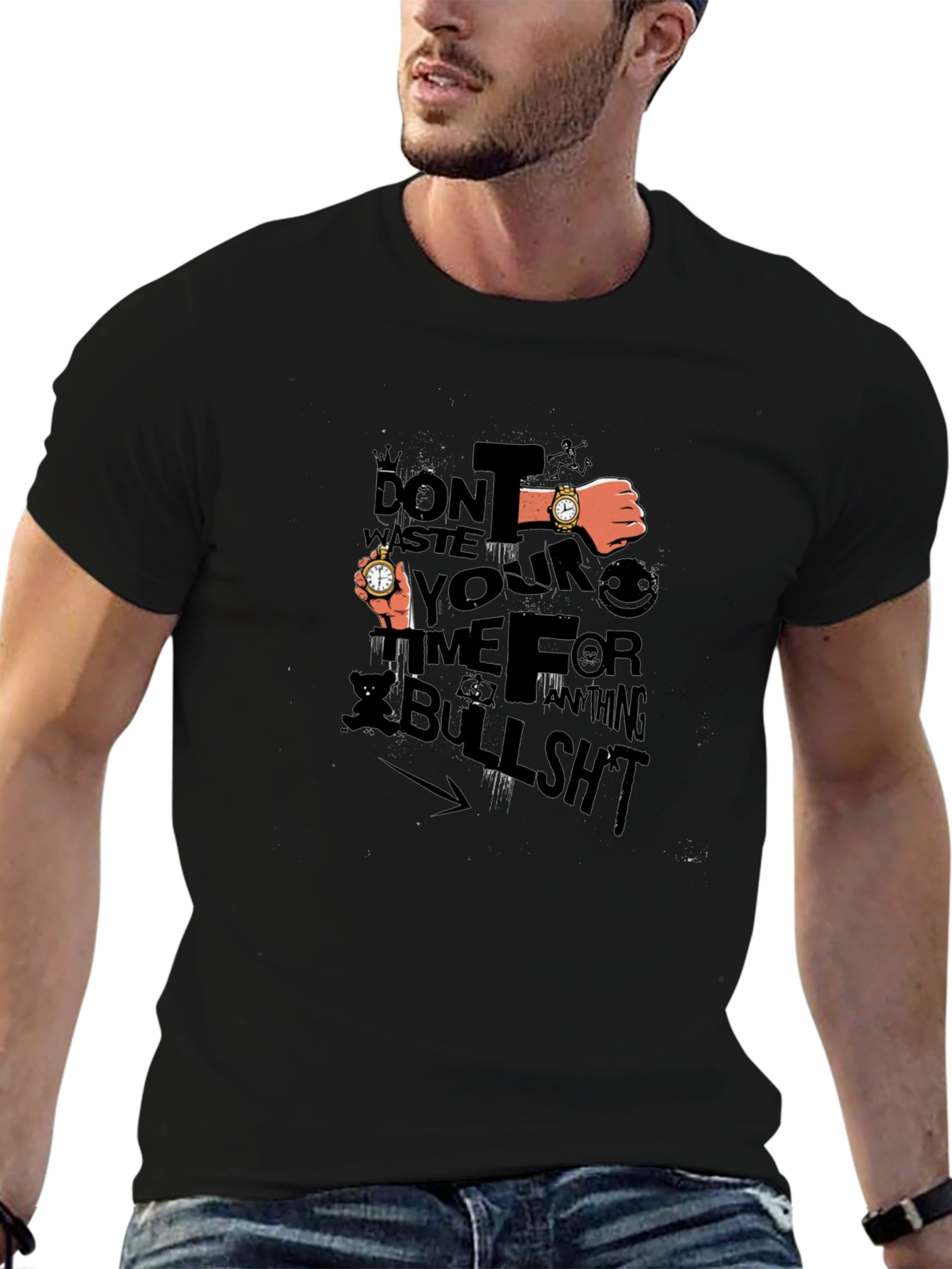 Mens Black Graphic Tee: Dont Waste Your Time