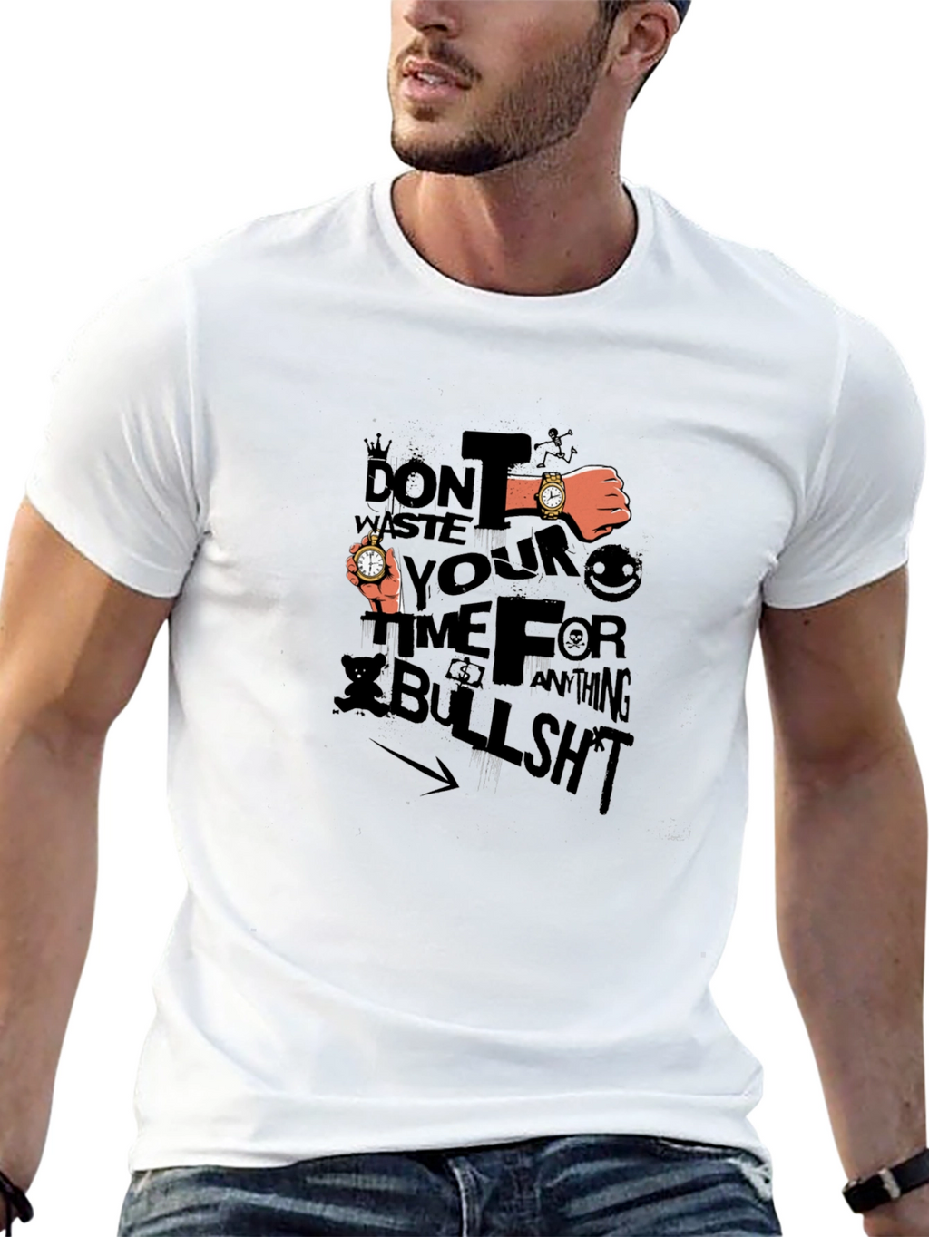 Mens Black Graphic Tee: Dont Waste Your Time