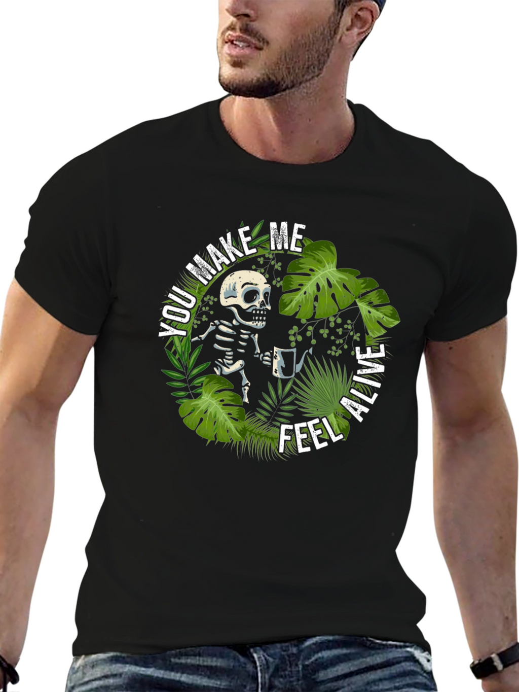 Skeleton Coffee T-Shirt - You Make Me Feel Alive
