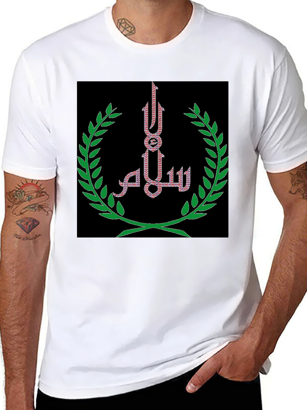 Salam Peace T-Shirt - Olive Branch Embroidery