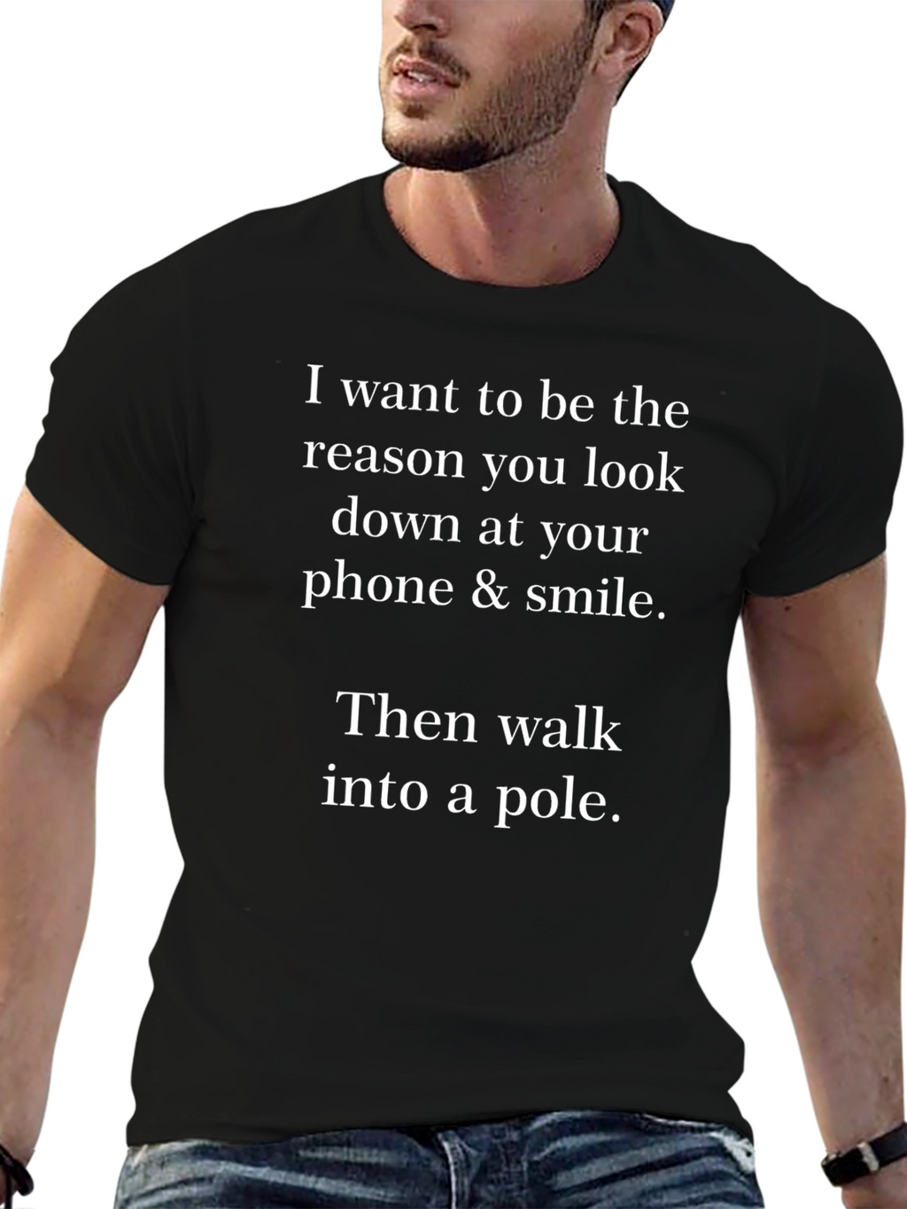 Humorous Graphic Tee: Phone & Smile