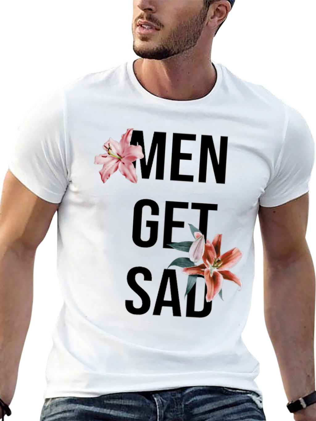 Men Get Sad Floral Black T-Shirt